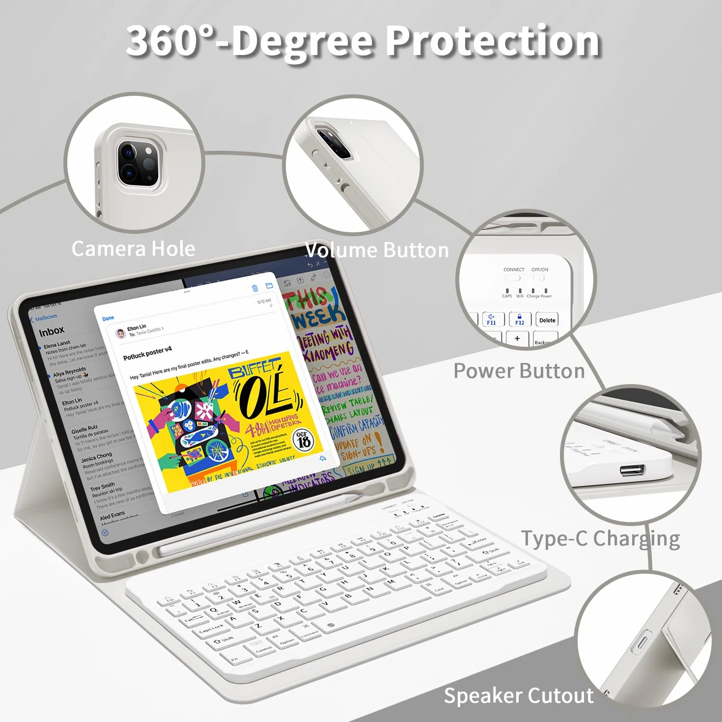 JKSML Etui na klawiaturę do iPad Pro 11 cali 4./3./2. generacji (2022/2021/2020) z uchwytem na długopis, zdejmowana klawiatura Bluetooth, miękkie etui ochronne TPU do iPada Pro 11", układ QWERTZ