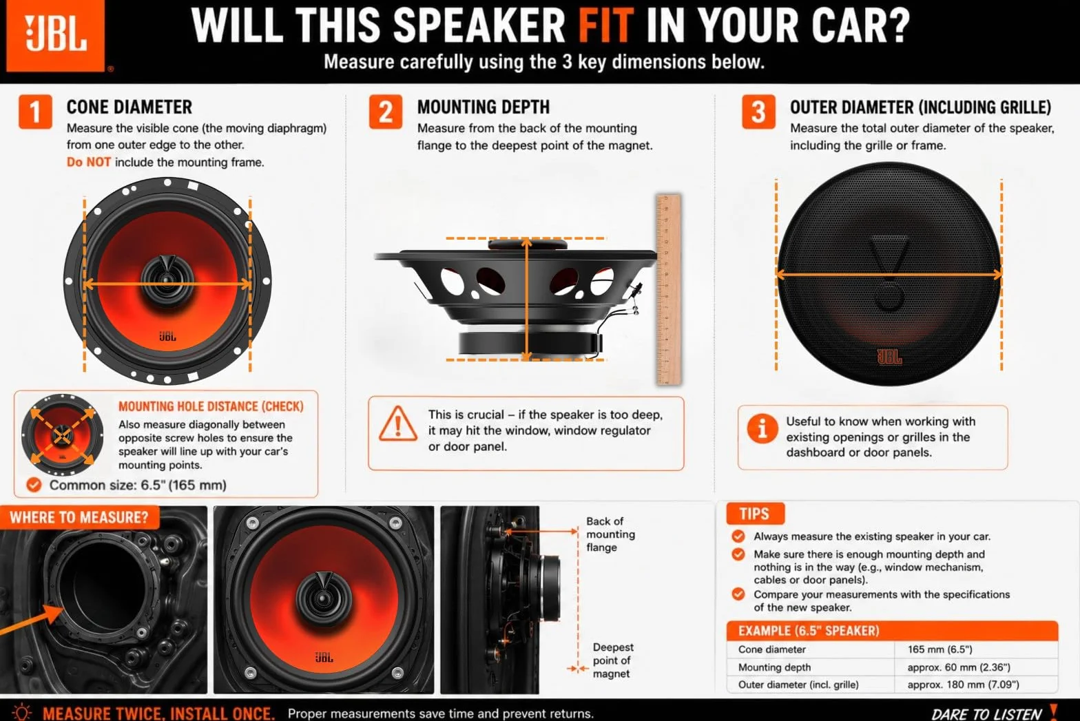 JBL Stage1 GEN2 62CF głośnik samochodowy 165 mm 6,5 cala 80 W RMS 640 W Max zestaw 2 głośników niskotonowych i 2 wysokotonowych