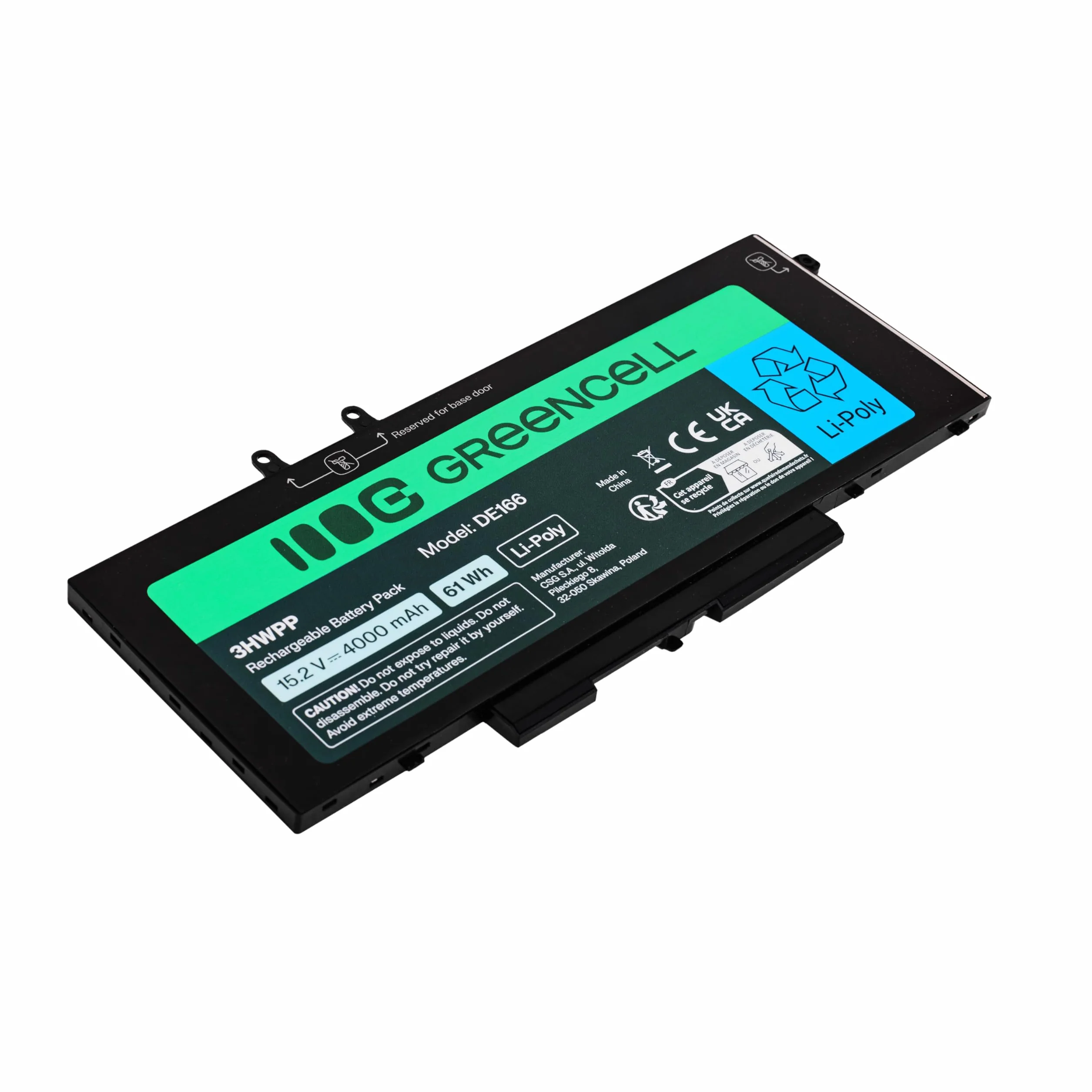 Green Cell N3HWPP akumulator do laptopa 15,2 V 4000 mAh 61 Wh Li-Poly Dell Latitude 5400 5401 5410 5411 5500 5501 Precision 3540 3541 3550 3551
