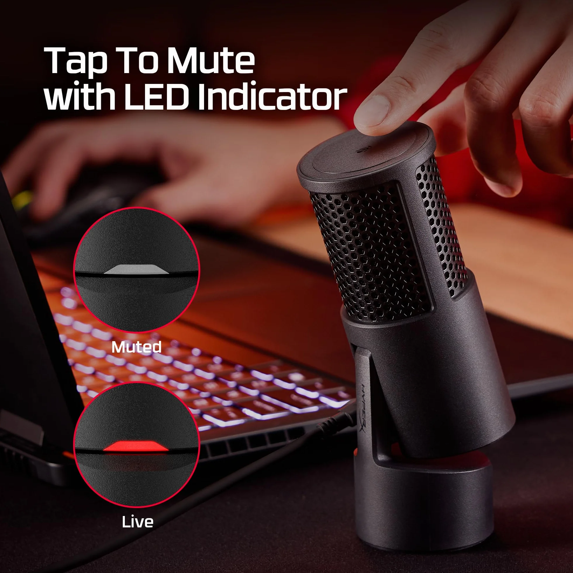 HyperX SoloCast 2 mikrofon kondensator Usb-C do gier, przesyłania strumieniowego, podcastu, kompatybilny z komputerami PC, Mac i gwintowanymi ramionami, sterowanie za pomocą oprogramowania Ngenuity