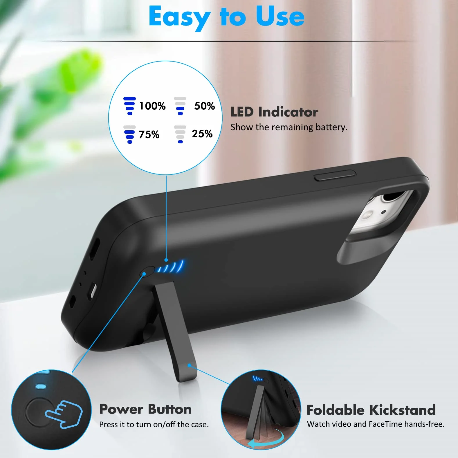 Etui na akumulator do iPhone 12 Mini/13 Mini (5,4") 8500 mAh, smukła obudowa do ponownego ładowania, przenośna, ochronna obudowa na telefon z akumulatorem, Power Bank z podstawką do iPhone 12