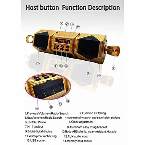 Motocykl Odtwarzacz MP3 na Kierownicę GłOśNik Muzyka Bluetooth Radio FM Wodoodporny Regulowany Wspornik Audio Stereo 12V