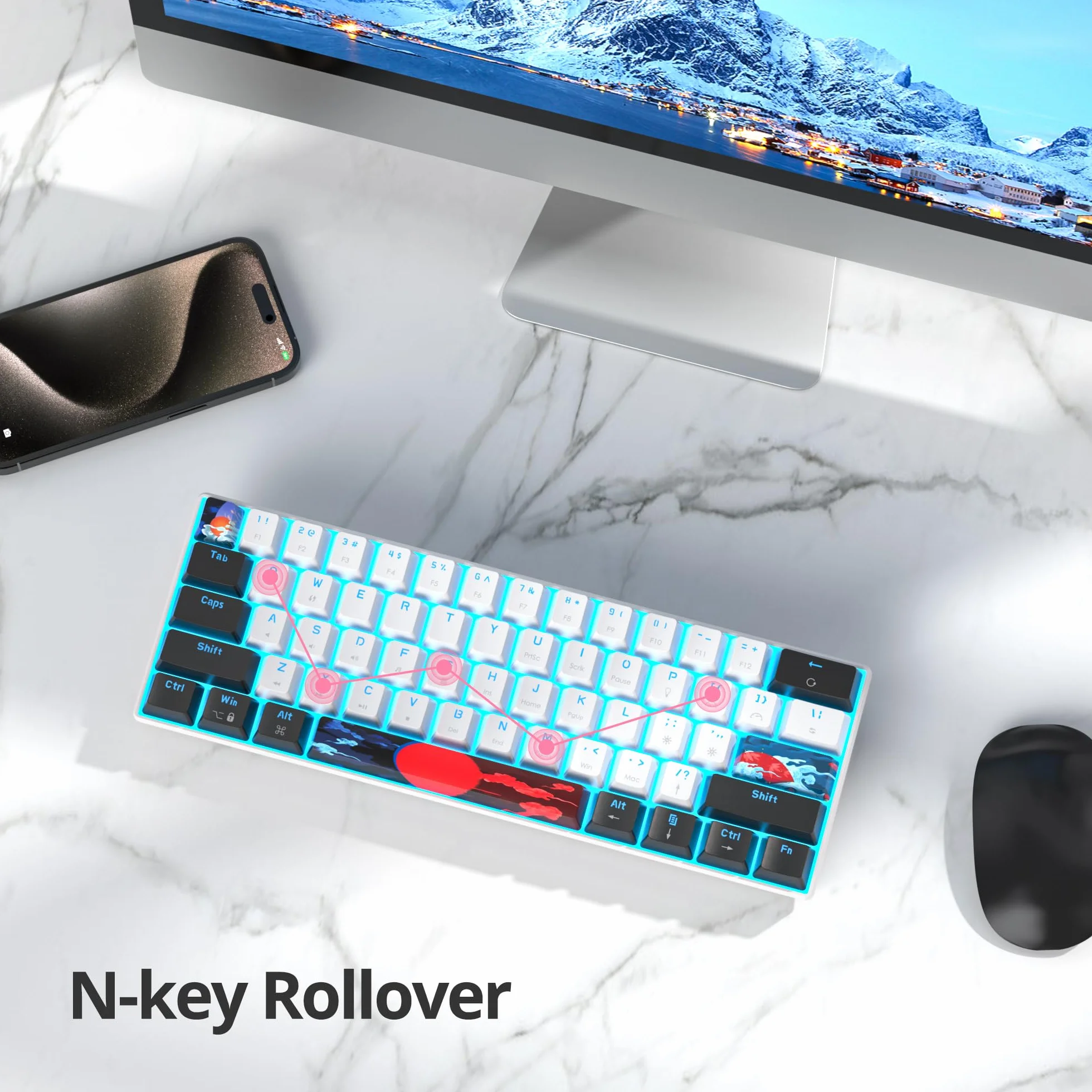 SOLIDEE 60% Mechaniczna Klawiatura Gamingowa,61 klawiszy z przełącznikami liniowymi,przewodowa mechaniczna klawiatura z podświetleniem LED,kompaktowa ergonomiczna klawiatura(61 White)