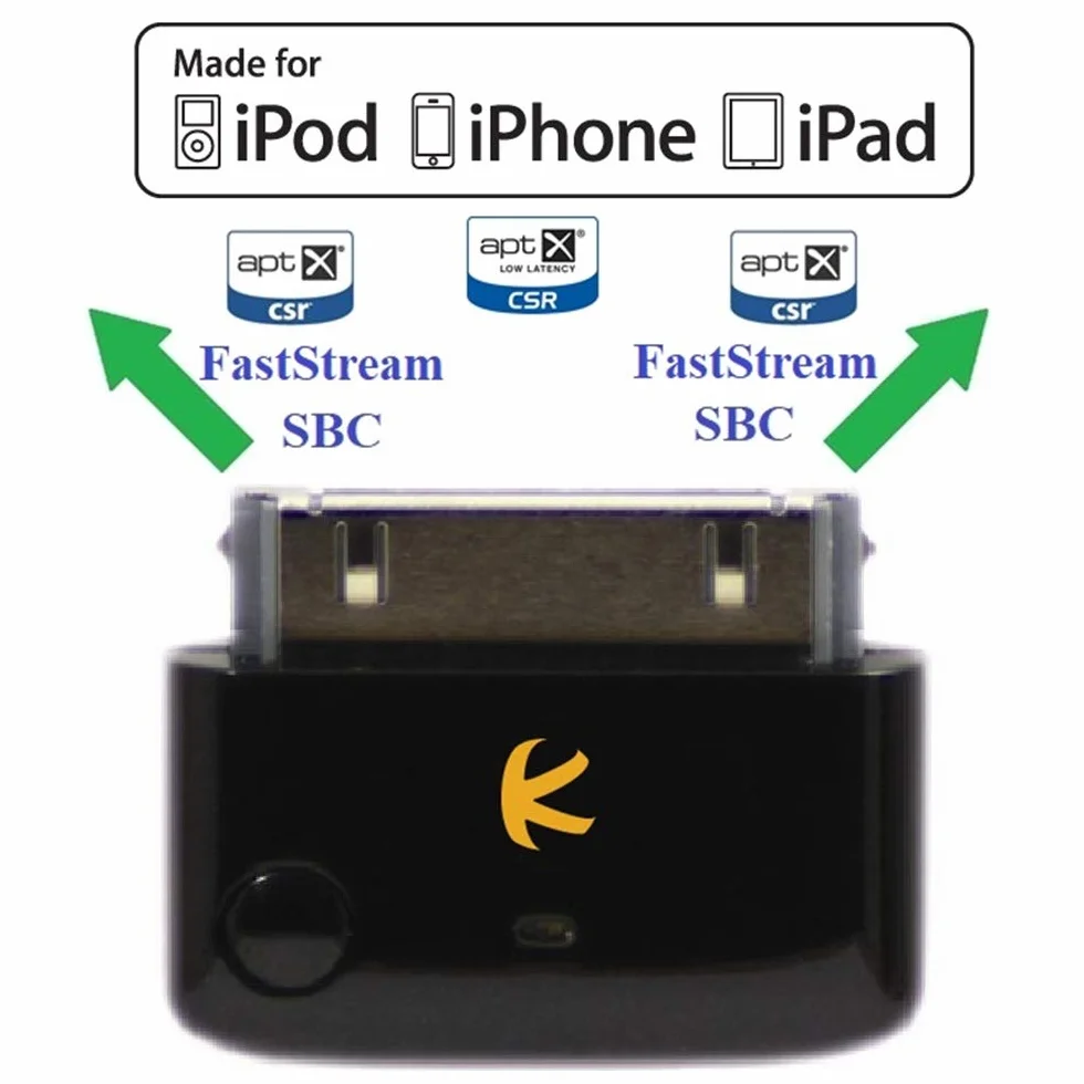 i10_Pro (czarny) : Rozdzielacz nadajnika Bluetooth z przełączanymi kodekami aptX/Low-Latency aptX/FastStream/SBC, kompatybilny z 30-pinowym złączem iPod, iPhone, iPad. Kompatybilny z AirPods.