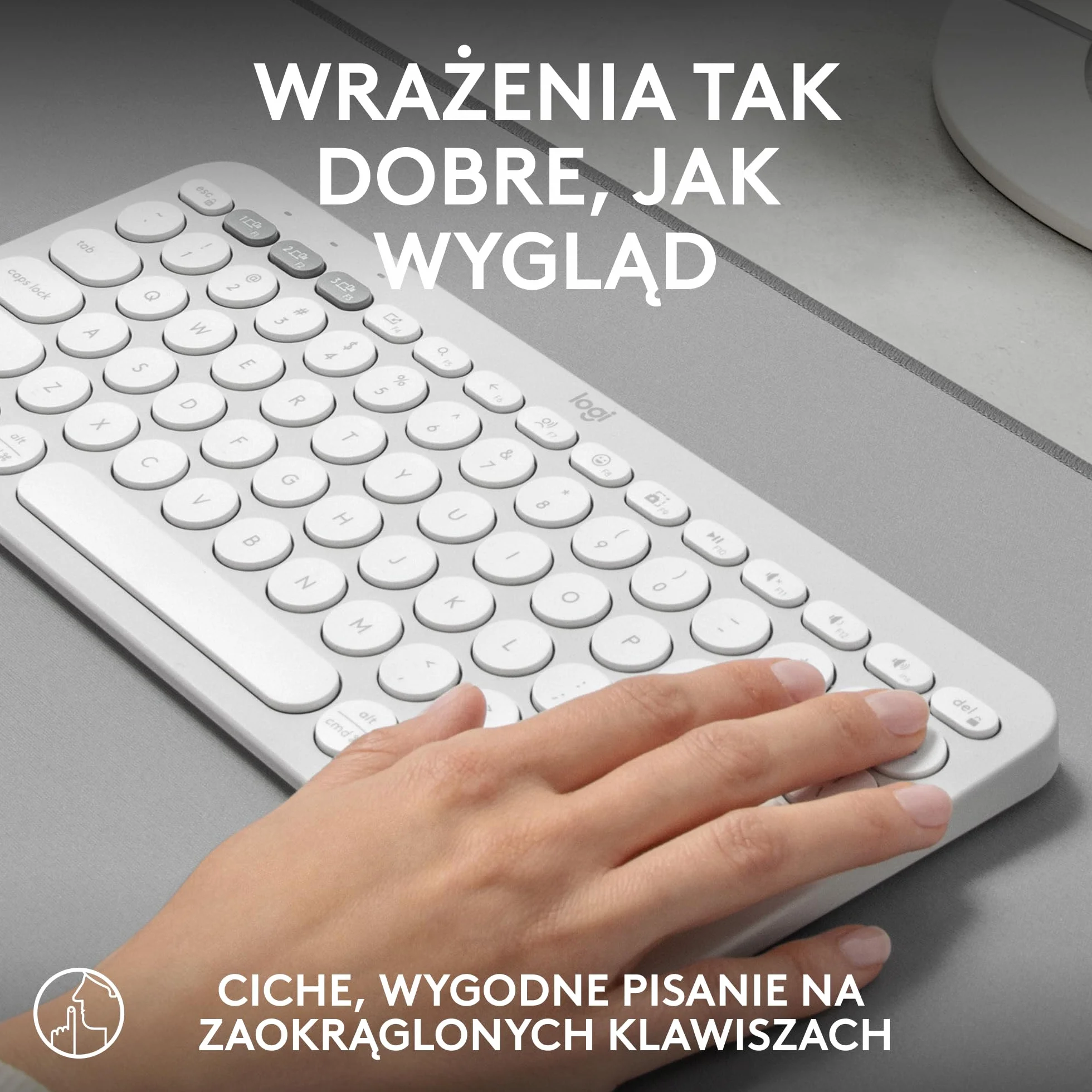 Logitech Pebble Keys 2 K380s, bezprzewodowa klawiatura Bluetooth do wielu urządzeń z ustawianymi skrótami, smukła, przenośna, przełączanie, Windows, macOS, iPadOS, Android, Chrome OS, QWERTY US-Biały