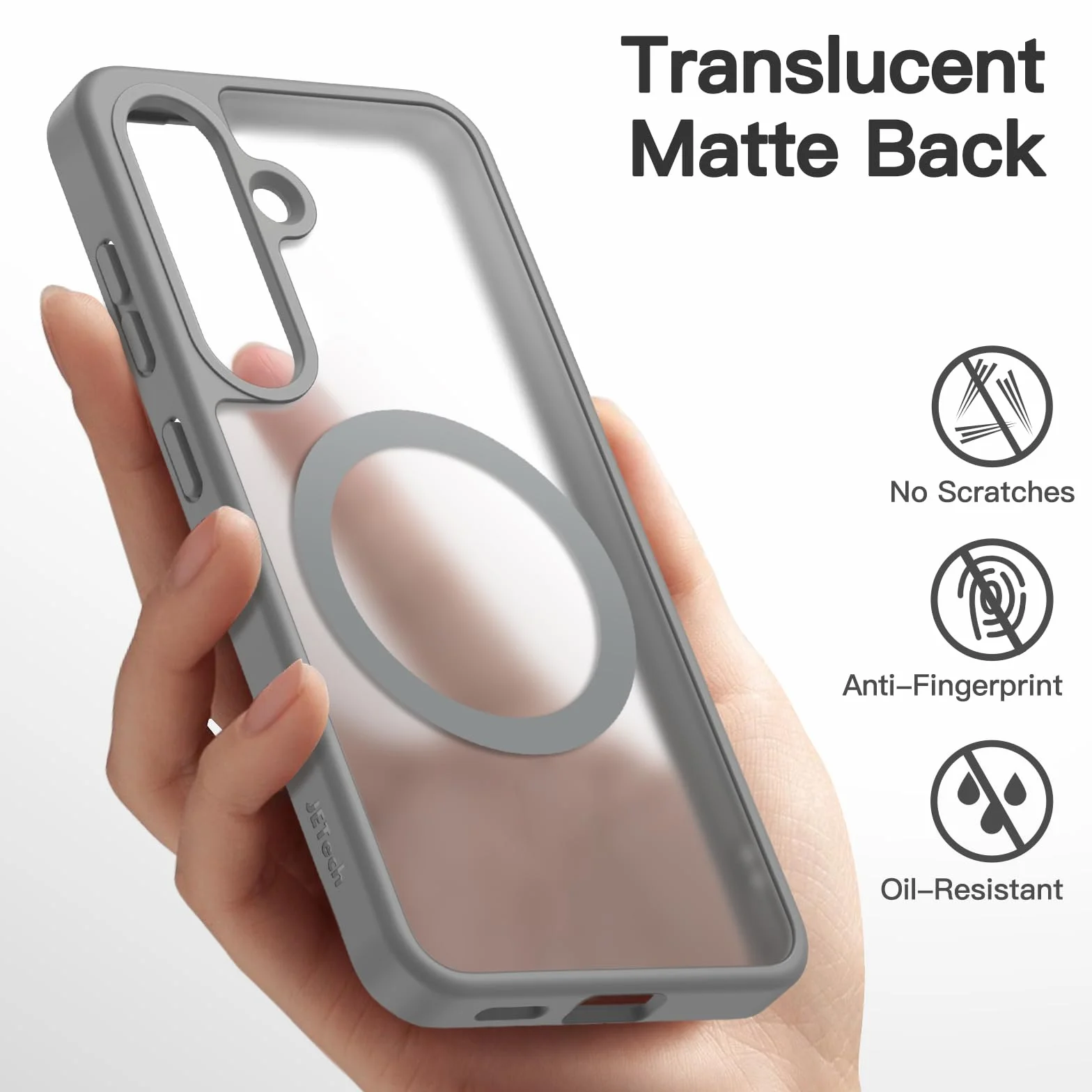 JETech Etui Magnetyczne dla Samsung Galaxy S25 5G, Kompatybilne z MagSafe, Półprzezroczysty Matowe Tył Odporny na Wstrząsy Osłona Telefonu (Srebrny)