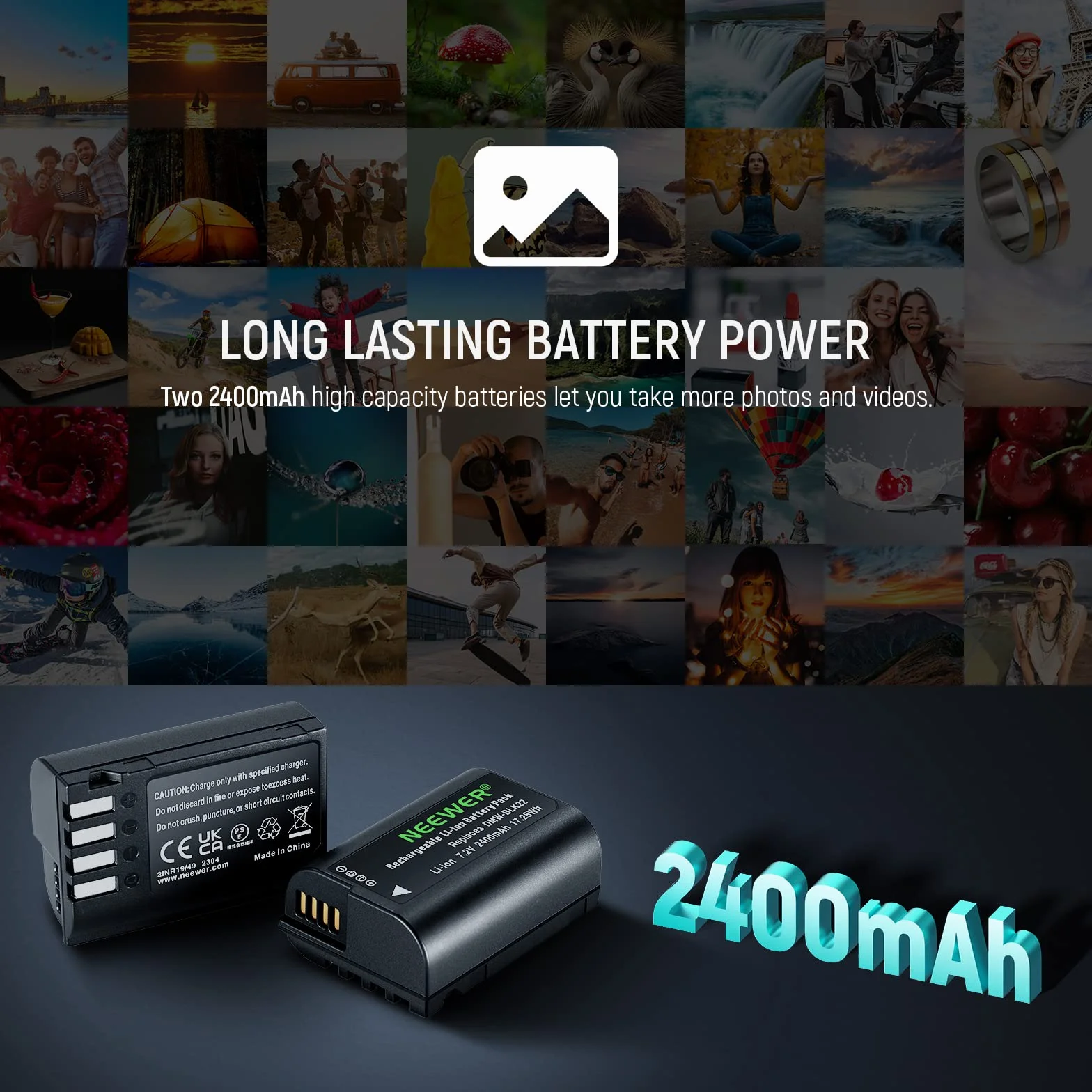 NEEWER Zapasowy zestaw akumulatorów i ładowarek do DMW-BLK22, kompatybilny z Panasonic Lumix DC-S5 GH5 II S5 II GH6 S5 IIX S9, 2 baterie 2400 mAh i dwukanałowa ładowarka USB typu C