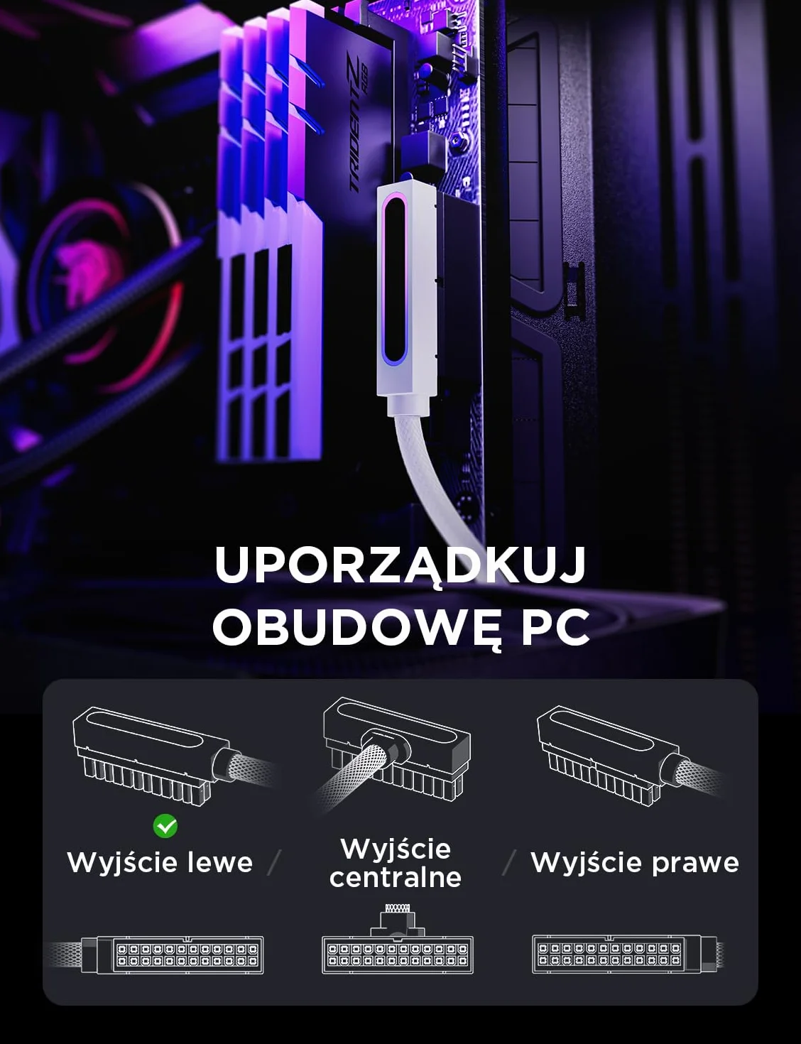 AsiaHorse Hydrus 24-pinowy przedłużacz kabla PSU L, PC 24-pinowy kabel Sleeved Cable do 24-pinowego ATX [18AWG], zasilacz Cable Extensions, 5 V 3 Pin ARGB SYNC HYDRUS-24PIN-WHITE-T-30CM