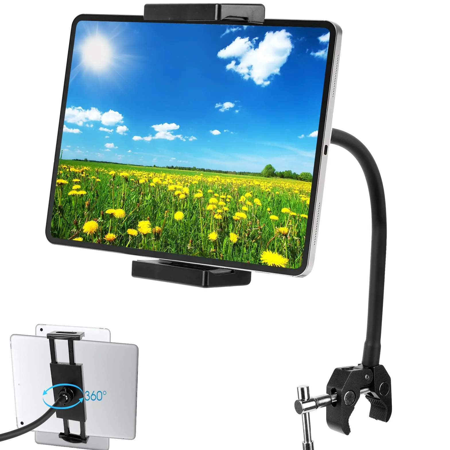 UMILKI Uchwyt na rower stacjonarny na tablety, elastyczny uchwyt na tablet na szyję do siłowni, szyi gęsi regulowany uchwyt do iPada Pro, Air i Mini Tablet(4,7"-12,9")