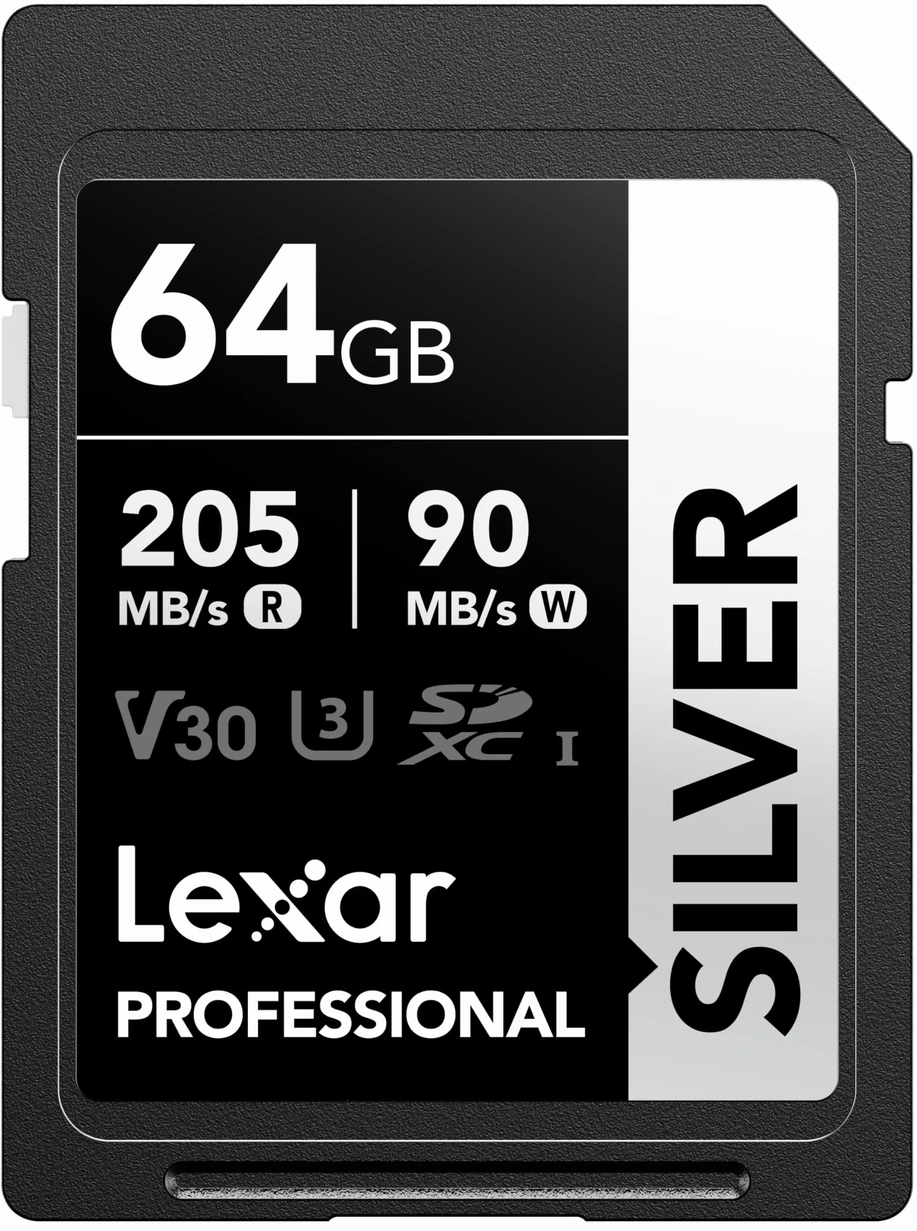 Lexar Karta SD 64 GB SILVER, odczyt do 205 MB/s, zapis 90 MB/s, karta pamięci SDXC UHS-I, klasa 10, U3, V30, karta SD dla profesjonalnych fotografów, kamerzystów, entuzjastów