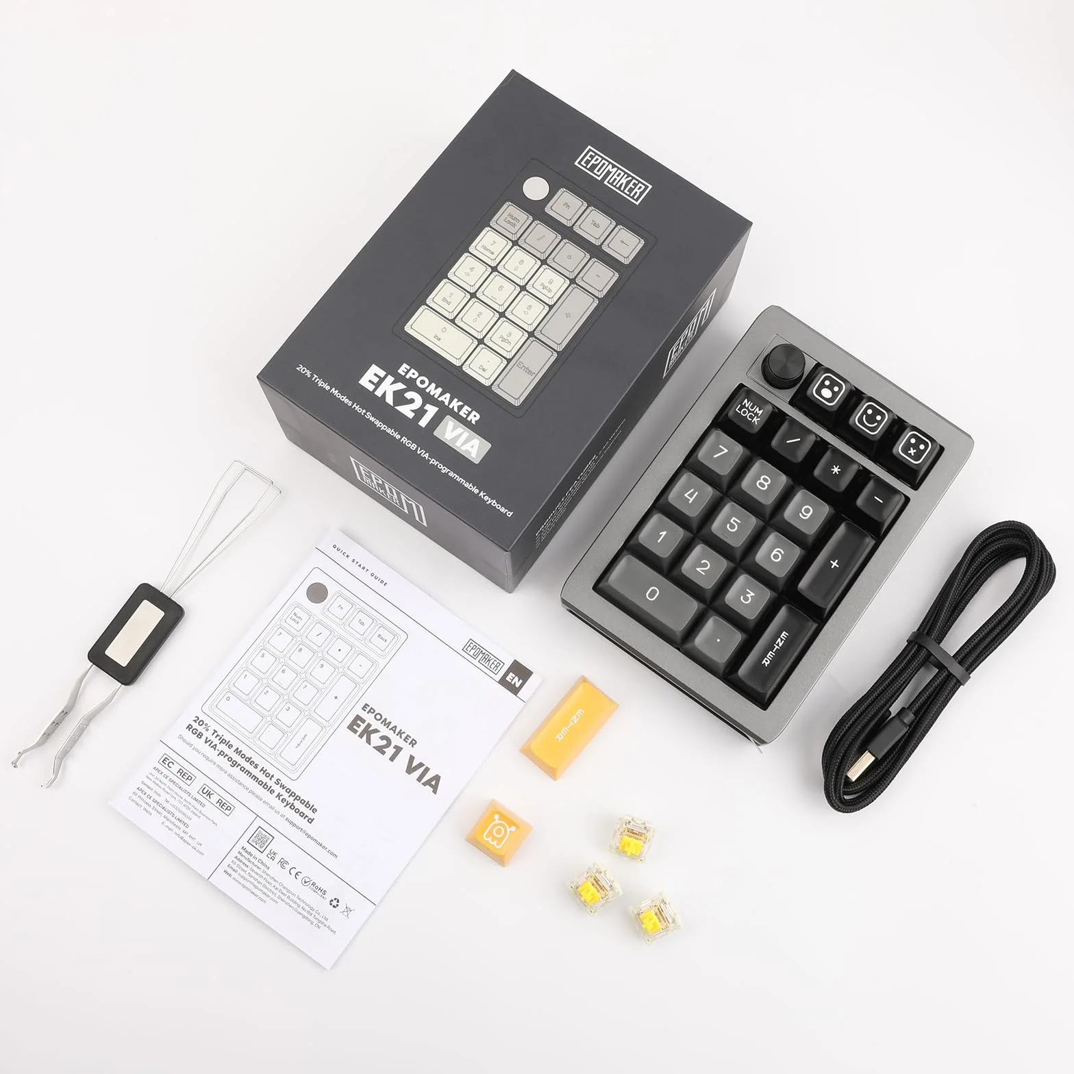 EPOMAKER EK21 VIA uszczelka numeryczna potrójny tryb Hot Swappable mechaniczna klawiatura numeryczna z pianką Poron programowalna dla Win/Mac czarna przełącznik flamingowy