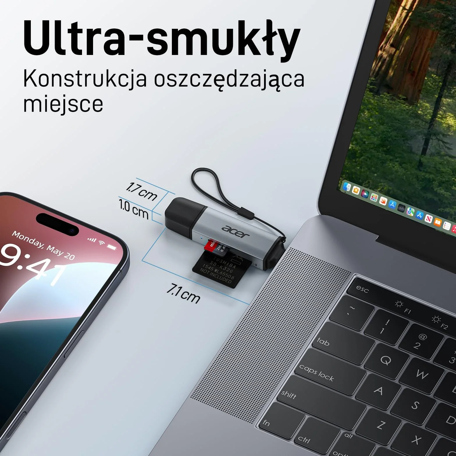 acer Czytnik kart SD, adapter czytnika kart pamięci USB C i USB 3.0 obsługuje SD/Micro SD/SDHC/SDXC/MMC, kompatybilny z iPhone 15 Pro, MacBook Pro/Air, iPad Pro 2021, Galaxy S22, Pixel, XPS 13 itp.