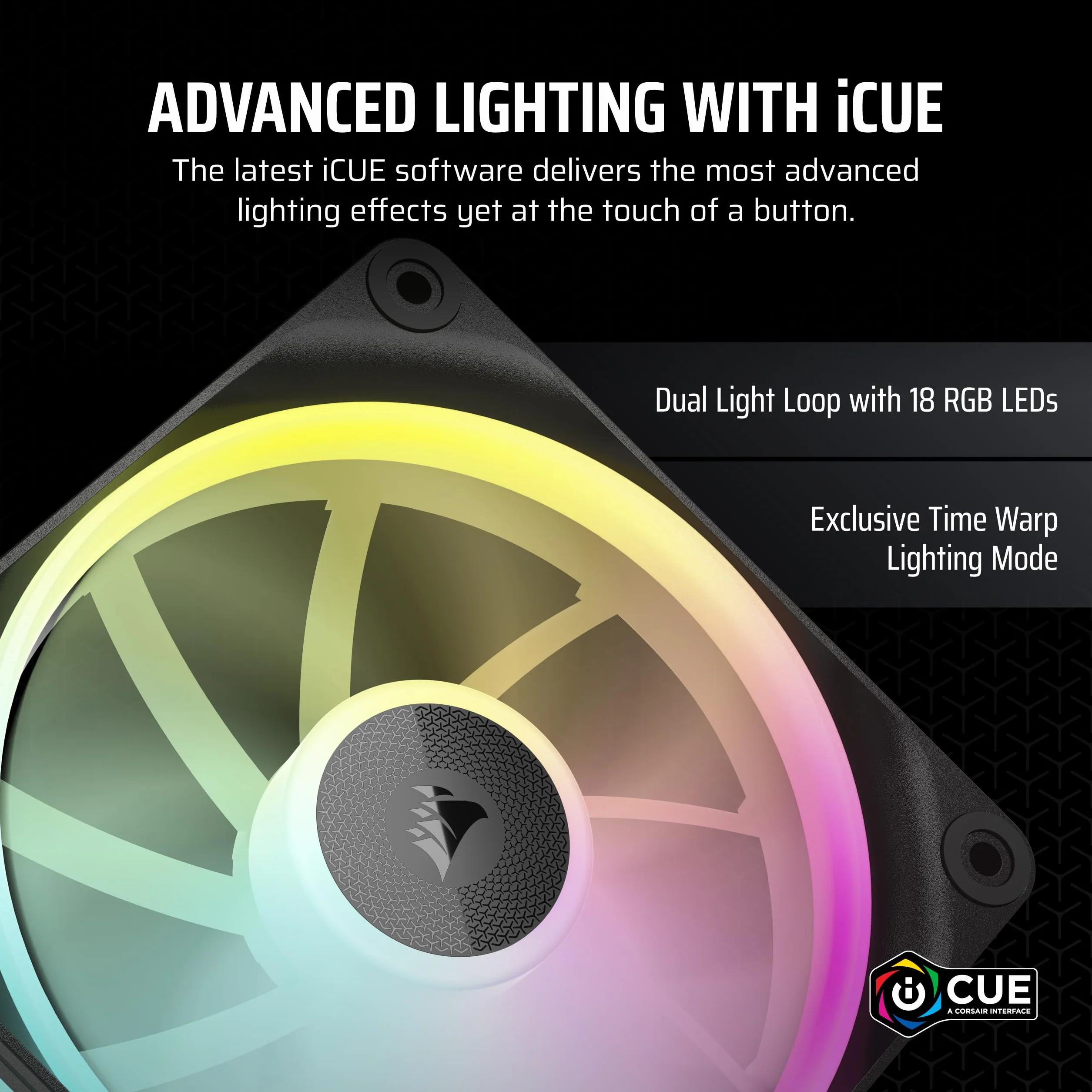 CORSAIR iCUE LINK LX120 RGB 120 mm PWM Wentylatory Pakiet Potrójny – Podwójne Pętle Świetlne – Zawiera iCUE LINK System Hub – Technologia CORSAIR AirGuide – Czarny