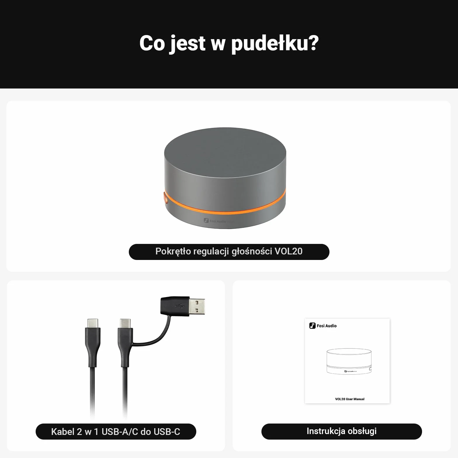 Fosi Audio VOL20 Kontroler Głośności Bluetooth, USB Kontroler Multimedialny do PC, Gamingu, Audio Domowego i Biurka, Regulacja RGB, Programowalny Przycisk Wielofunkcyjny