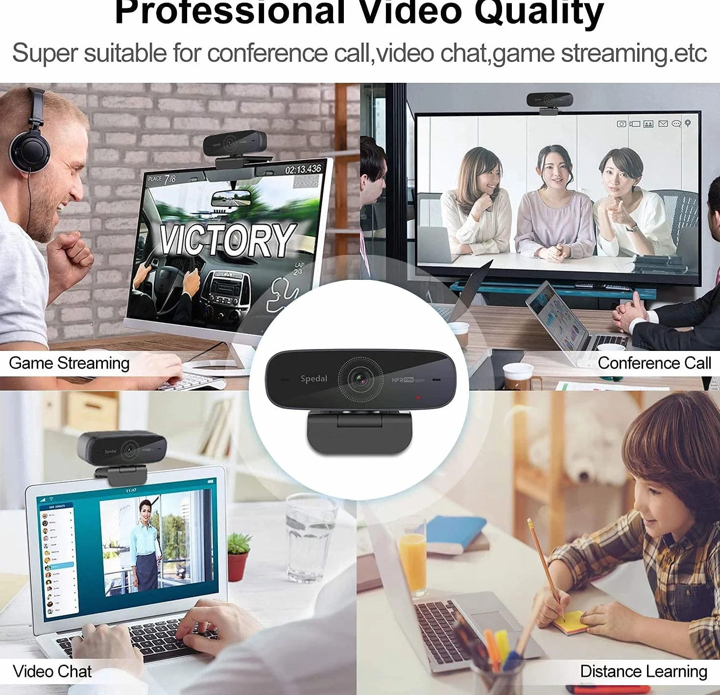 Spedal Kamera internetowa 1080P 60FPS z autofokusem, mikrofonem Dual Stereo, USB do gier i biura