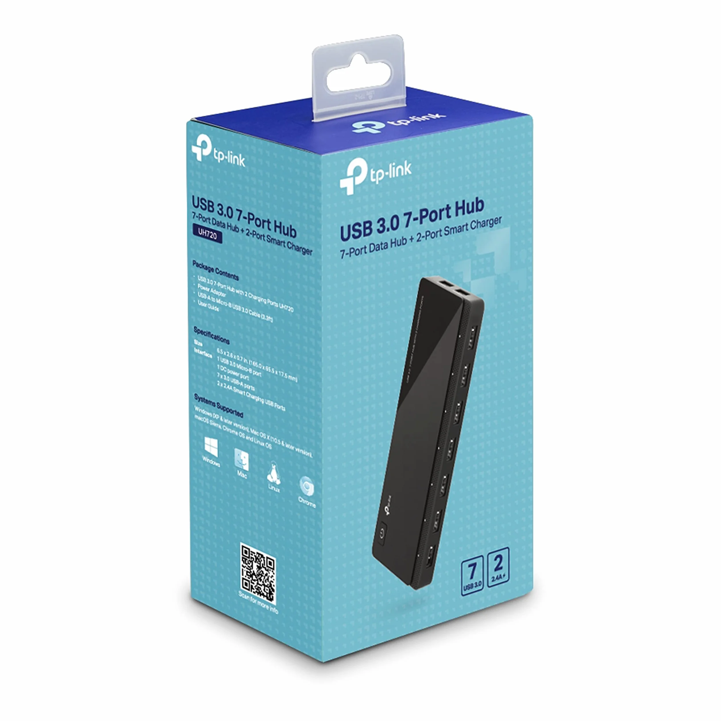 TP-Link UH720 7-portowy Hub USB 3.0 z portami ładowania 2.4A, zasilacz 12V/4A