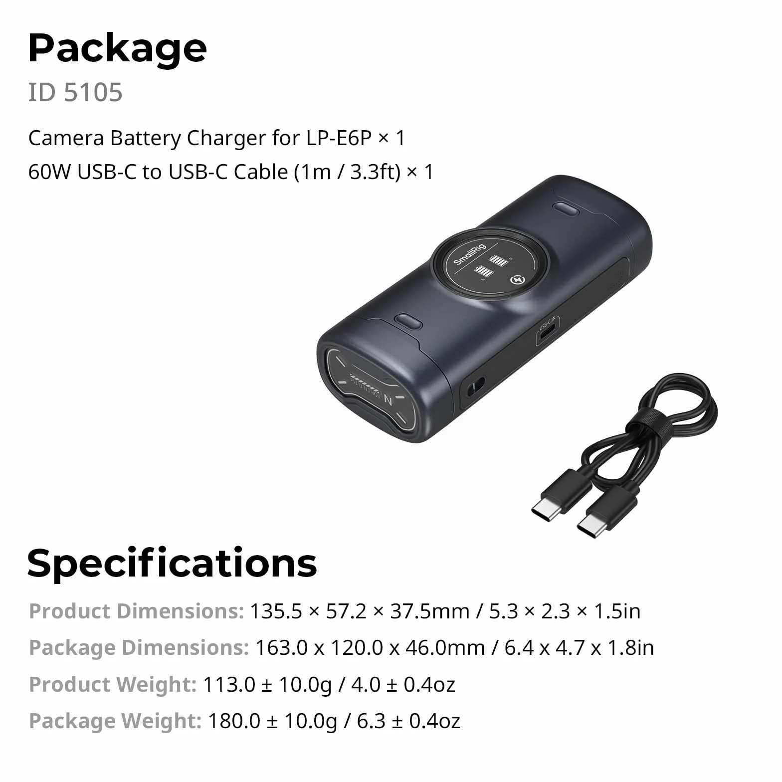 SMALLRIG Zestaw akumulatorów do LP-E6P, wysokowydajne, podwójne ładowanie, do Canon LP-E6NH, LP-E6N, LP-E6, EOS R5 Mark II, R6 Mark II R5, R6, R7, 5D Mark II, 5D Mark IV, 60D - 5105