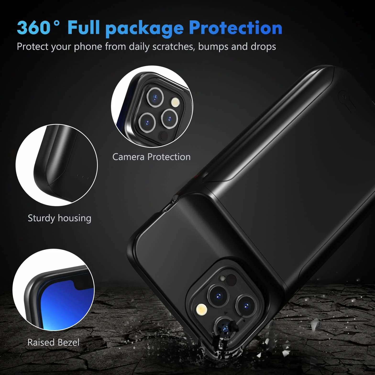 Etui na baterie 10000 mAh do iPhone'a 15 Pro, etui do ładowania z baterią zewnętrzną do ładowarki iPhone 15 Pro [6,1 cala] Etui ochronne Power Bank (czarne)