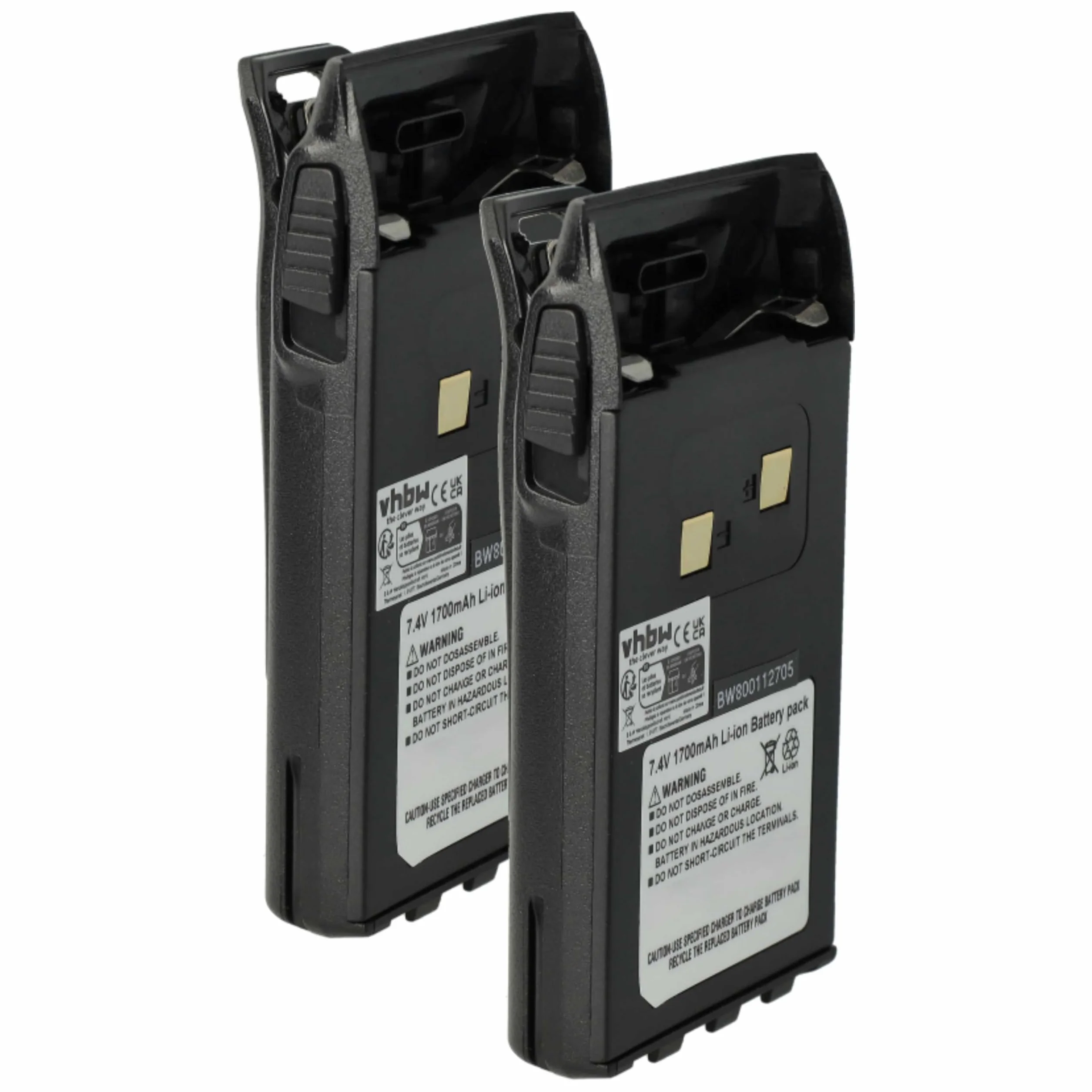 vhbw 2 x bateria kompatybilna z Wouxun KG-UVD1P, KG-UV6D, radio KG-UVD1 (1700mAh, 7,4V, Li-ion) + klips