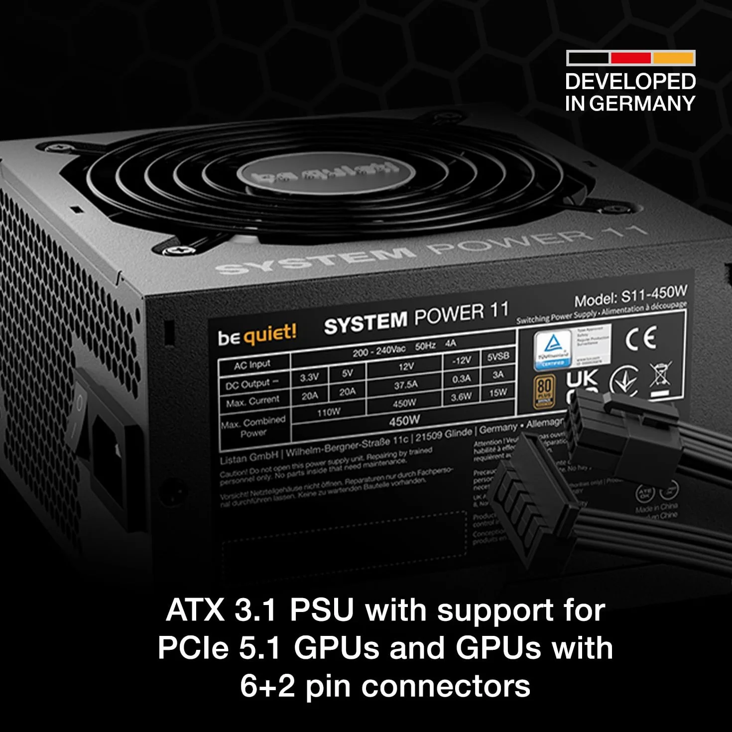 be quiet! System Power 11 450 W Zasilacz, zasilacz ATX 3.1, pełna obsługa kart graficznych PCIe 5.1, wentylator be quiet! 120 mm, mocna linia 12 V, przetwornica DC/DC, efektywność 80 Plus® Bronze
