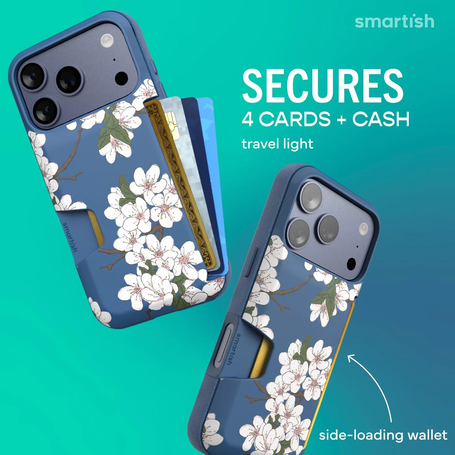 Smartish Etui portfelowe na iPhone'a 17 Pro - Wallet Slayer Vol. 1 [smukłe + ochronne] Etui na karty kredytowe - Testowane upadek z klapką ukryte etui na karty do Apple iPhone 17 Pro - bardzo kwiat