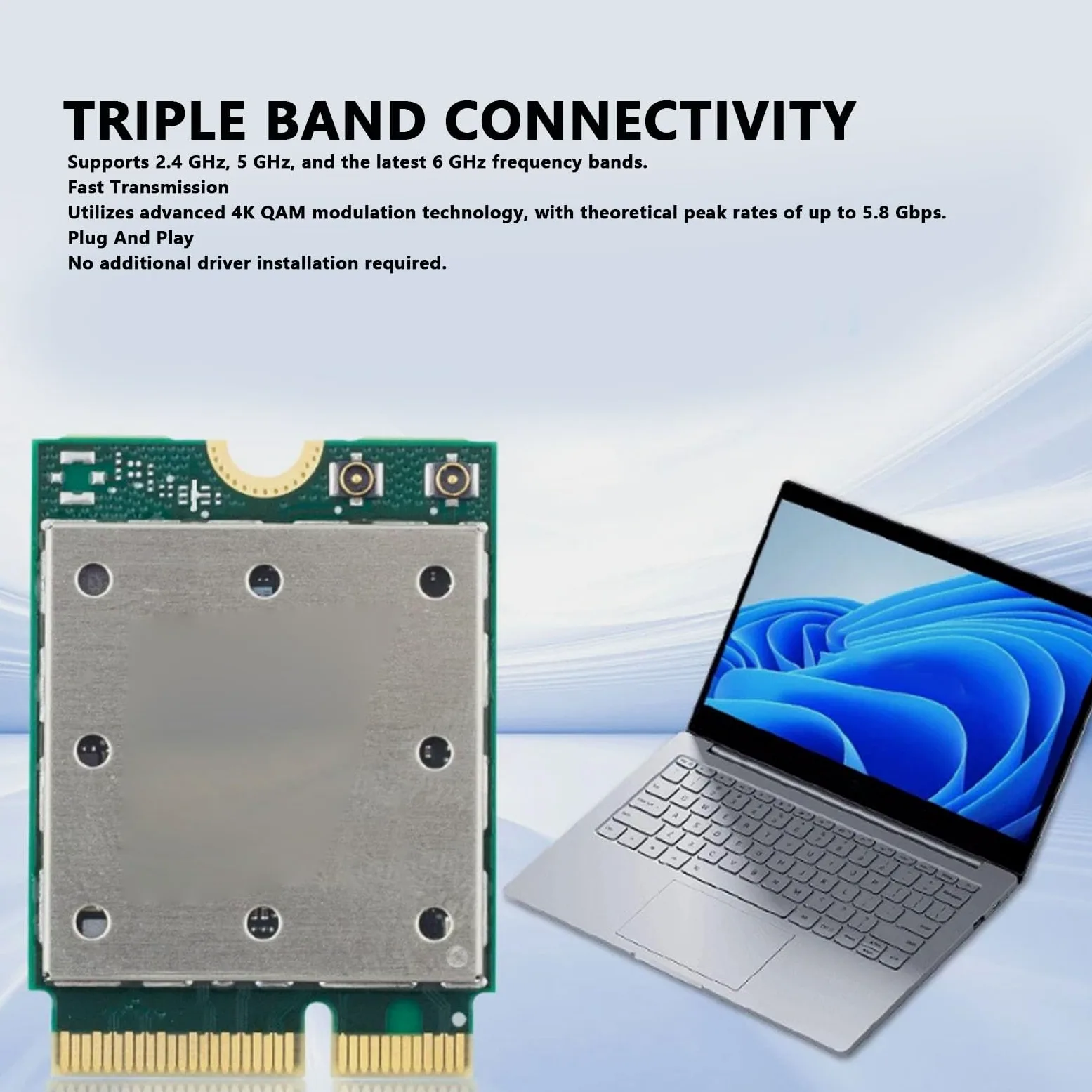 Karta Sieciowa QCNCM865 WiFi 7, Trójzakresowy Adapter Bezprzewodowy 5,8 Gb/s M.2 NGFF, moduł 6 GHz 5G 2,4G do Laptopa PC
