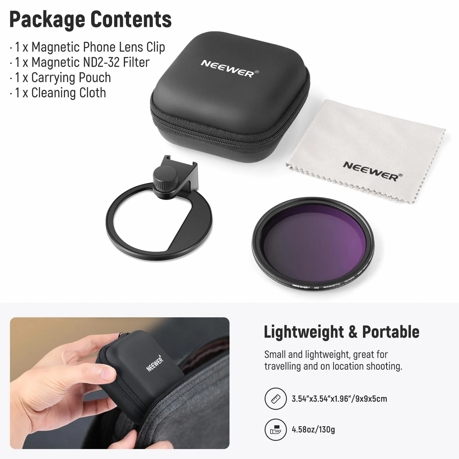 NEEWER 67 mm Clip On Variable ND2-ND32 filtr obiektywu telefonu magnetyczny adapter pierścień zimna stopka pokrętło blokujące HD do iPhone 15 Pro