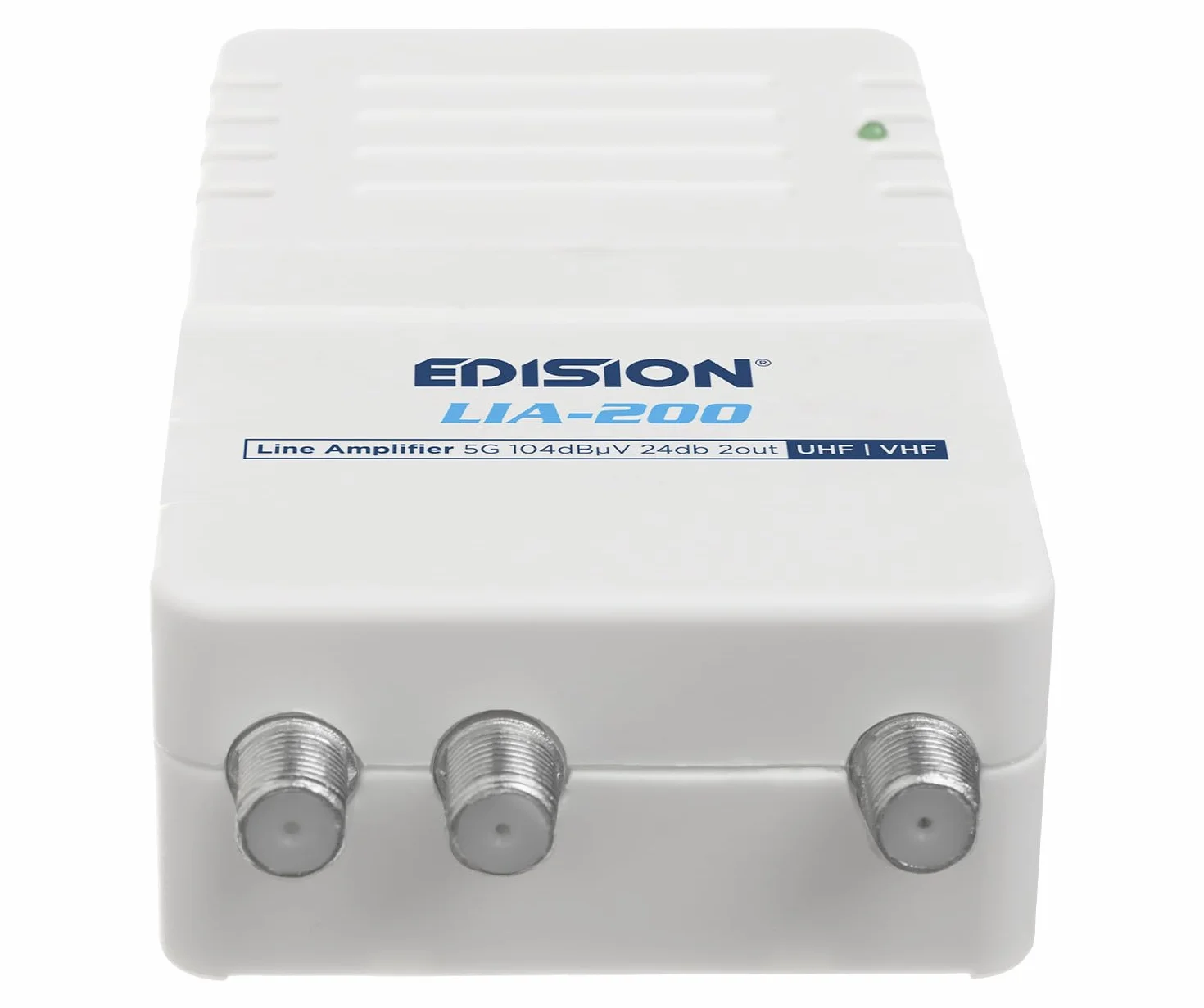 EDISION LIA-200 UHF/VHF wewnętrzny wzmacniacz telewizyjny, regulowany 12-24db, 104dBmV, do cyfrowej naziemnej DVB-T/T2, z filtrem 5G LTE, 1 wejście, 2 wyjścia