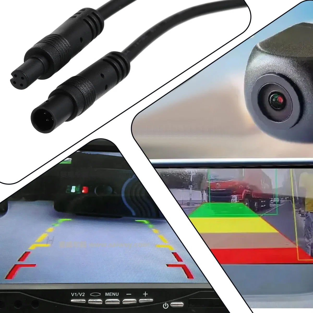ECSiNG 2 szt. 4-pinowy 2 m przedłużacz kamery samochodowej męski na żeński kabel adaptera do kamery cofania pojazdu system monitorowania sygnału wideo
