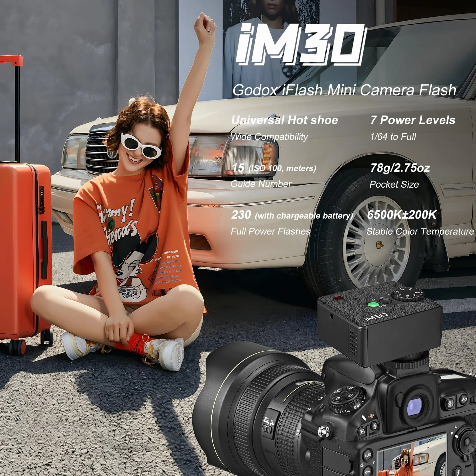 Godox IM30 Mini Flash Speedlite Ręczny S1/S2 Optyczne 7 Poziomów Mocy 6500K