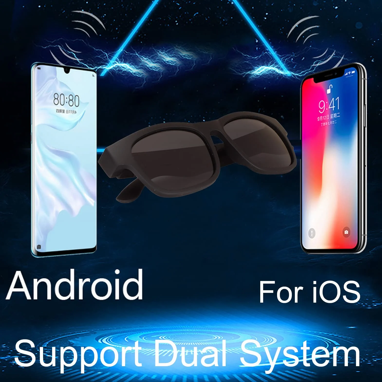 Inteligentne Okulary Przeciwsłoneczne, Stereofoniczne Bezprzewodowe Okulary Przeciwsłoneczne Bluetooth Czarne Oprawki Redukcja Szumów Inteligentne Okulary Przeciwsłoneczne ze Słuchawkami do Jazdy na R