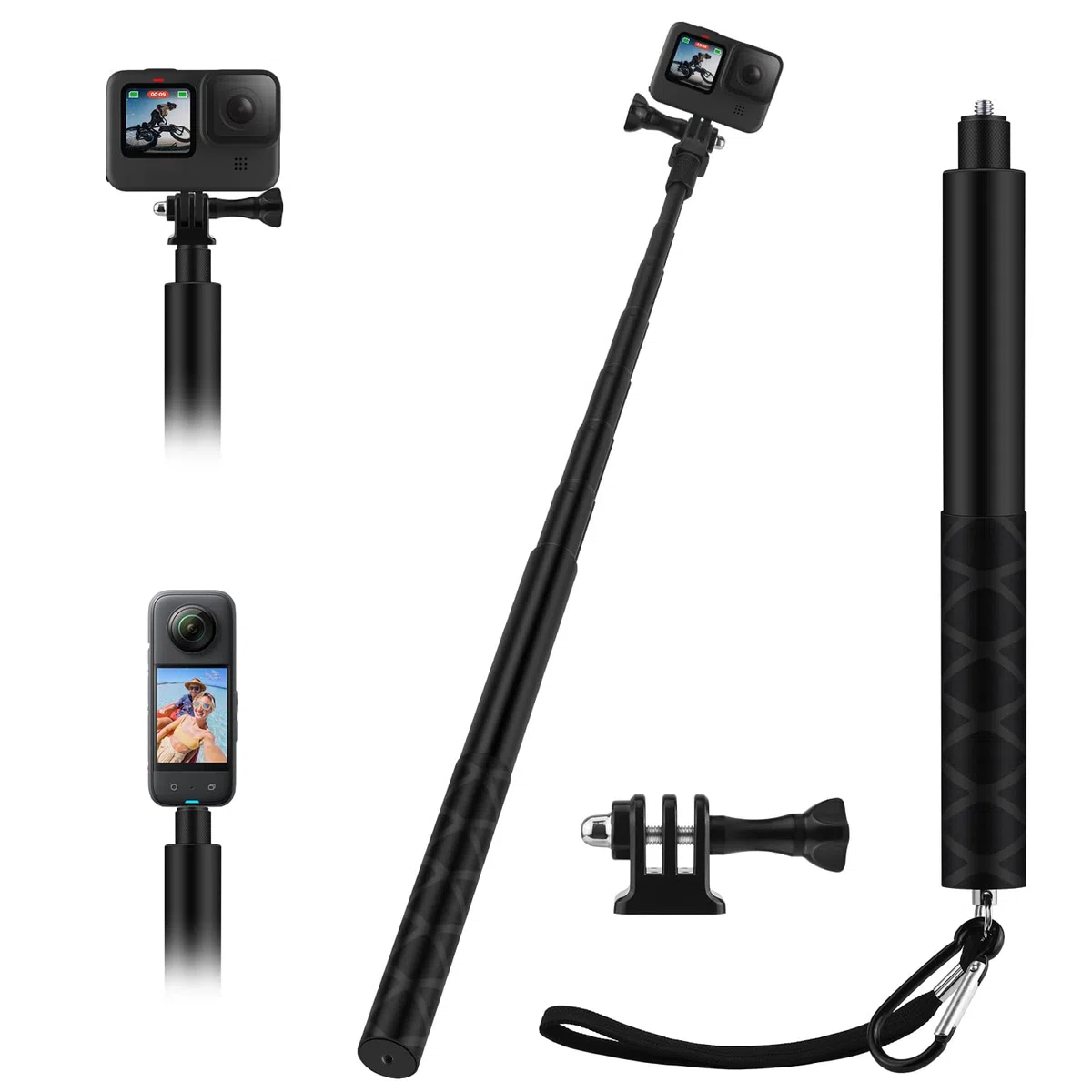 Wiseten 150 cm/59 cali kij do selfie dla Insta360 X5 X4, wysuwany uchwyt do selfie vlog, przenośne akcesoria do GoPro Hero 13-7 czarny, Insta360 X5 X4 X3, DJI Osmo Pocket 3