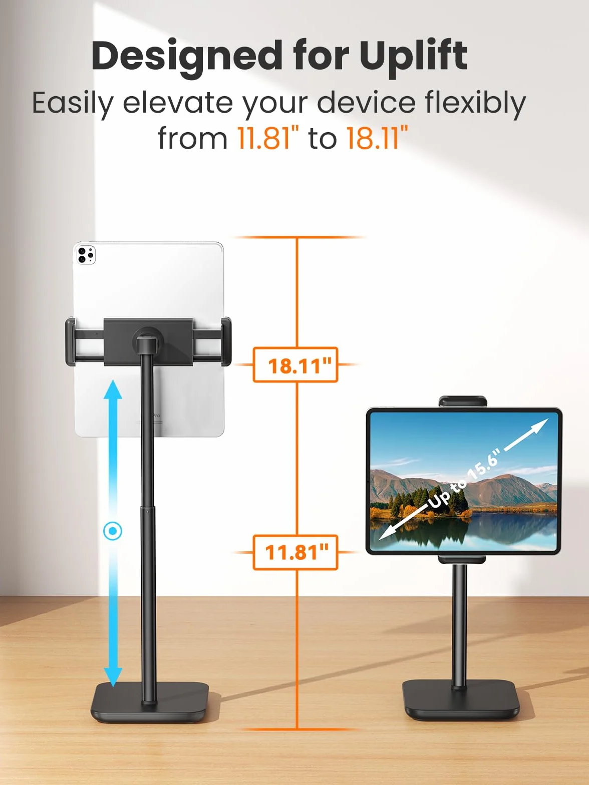 Regulowany stojak na iPada z wydłużeniem wysokości 21 ", 360 ° uchwyt tabletu obrotowego dla biurka, stojak na powierzchni, przenośny stojak na monitor z tabletami i smartfonami 4,7-15.6"