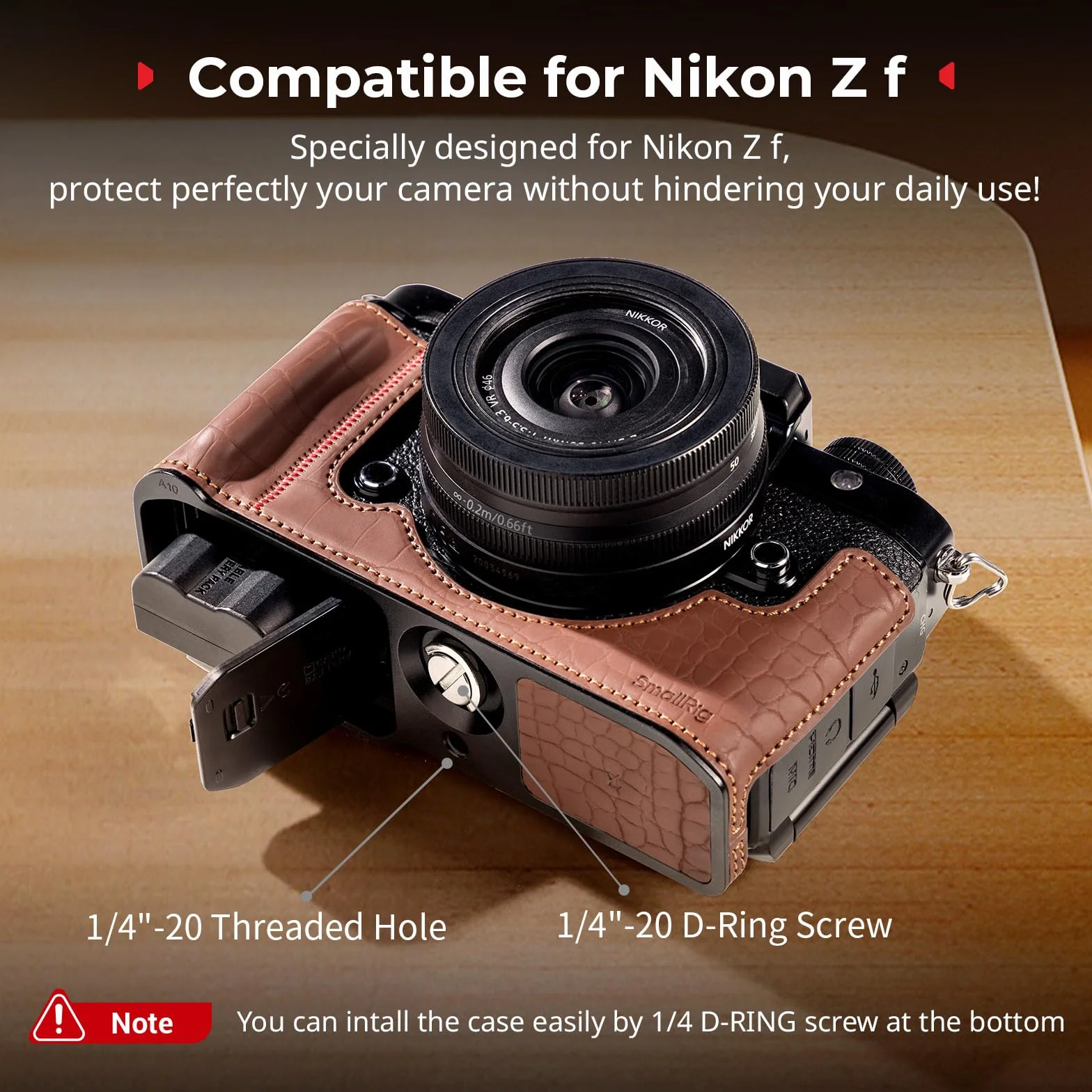 SMALLRIG Zestaw futerałów do Nikon Z f, zestaw futerałów ze skóry PU w stylu vintage, z ulepszonym uchwytem, podszewką z mikrofibry odporną na zarysowania, ramą ze stopu aluminium, brązowy - 5096