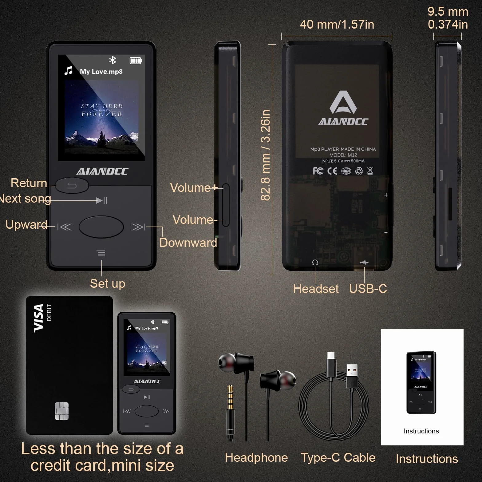 Odtwarzacz MP3 Bluetooth 5.3, dźwięk HiFi, 32 GB, czarny