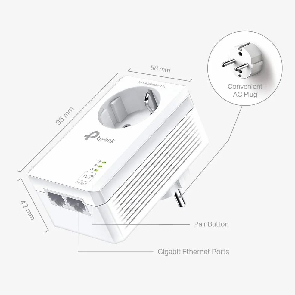 TP-Link TL-PA7027P KIT Zestaw Powerline AV1000 z wbudowanym gniazdkiem 1× port Gigabit