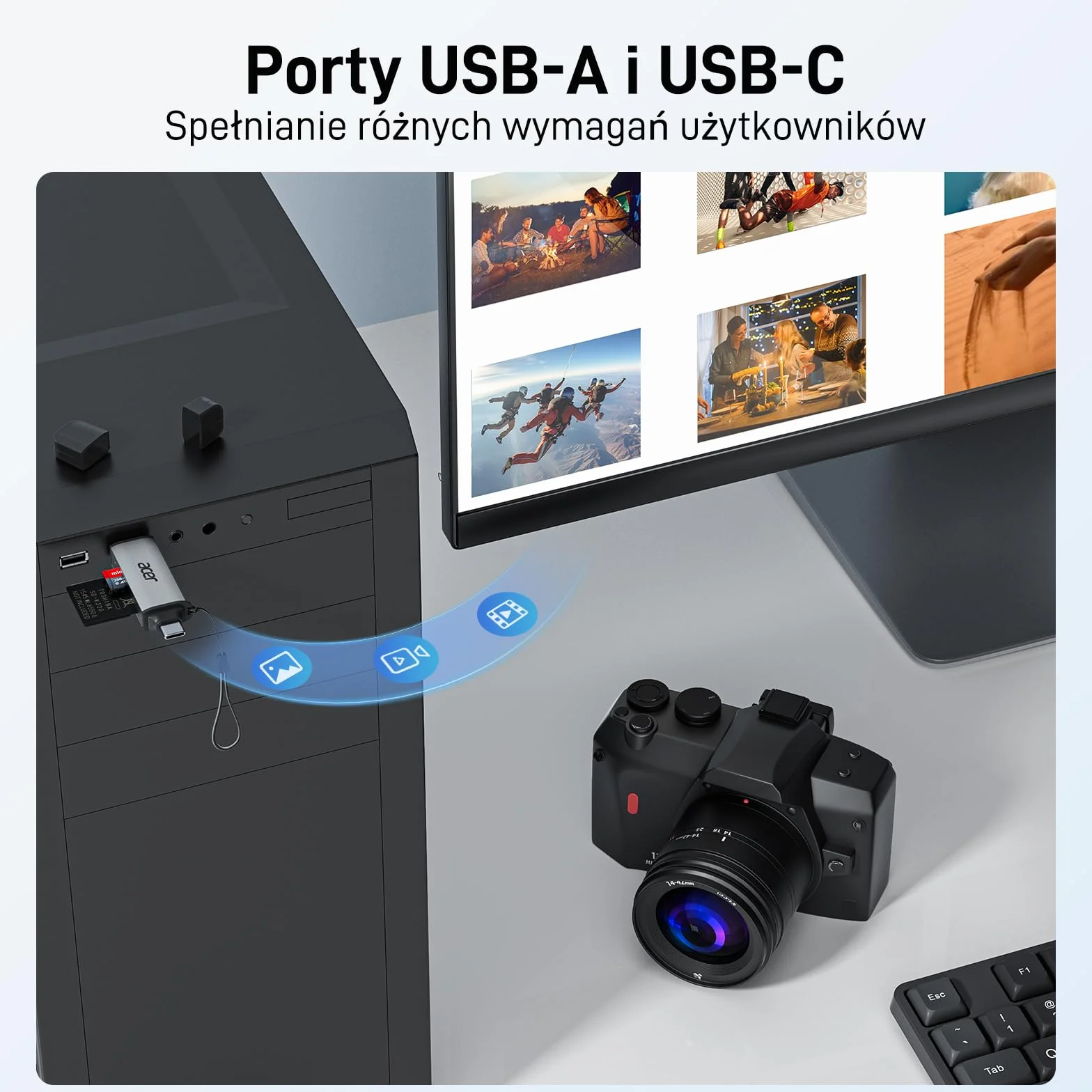 acer Czytnik kart SD, adapter czytnika kart pamięci USB C i USB 3.0 obsługuje SD/Micro SD/SDHC/SDXC/MMC, kompatybilny z iPhone 15 Pro, MacBook Pro/Air, iPad Pro 2021, Galaxy S22, Pixel, XPS 13 itp.