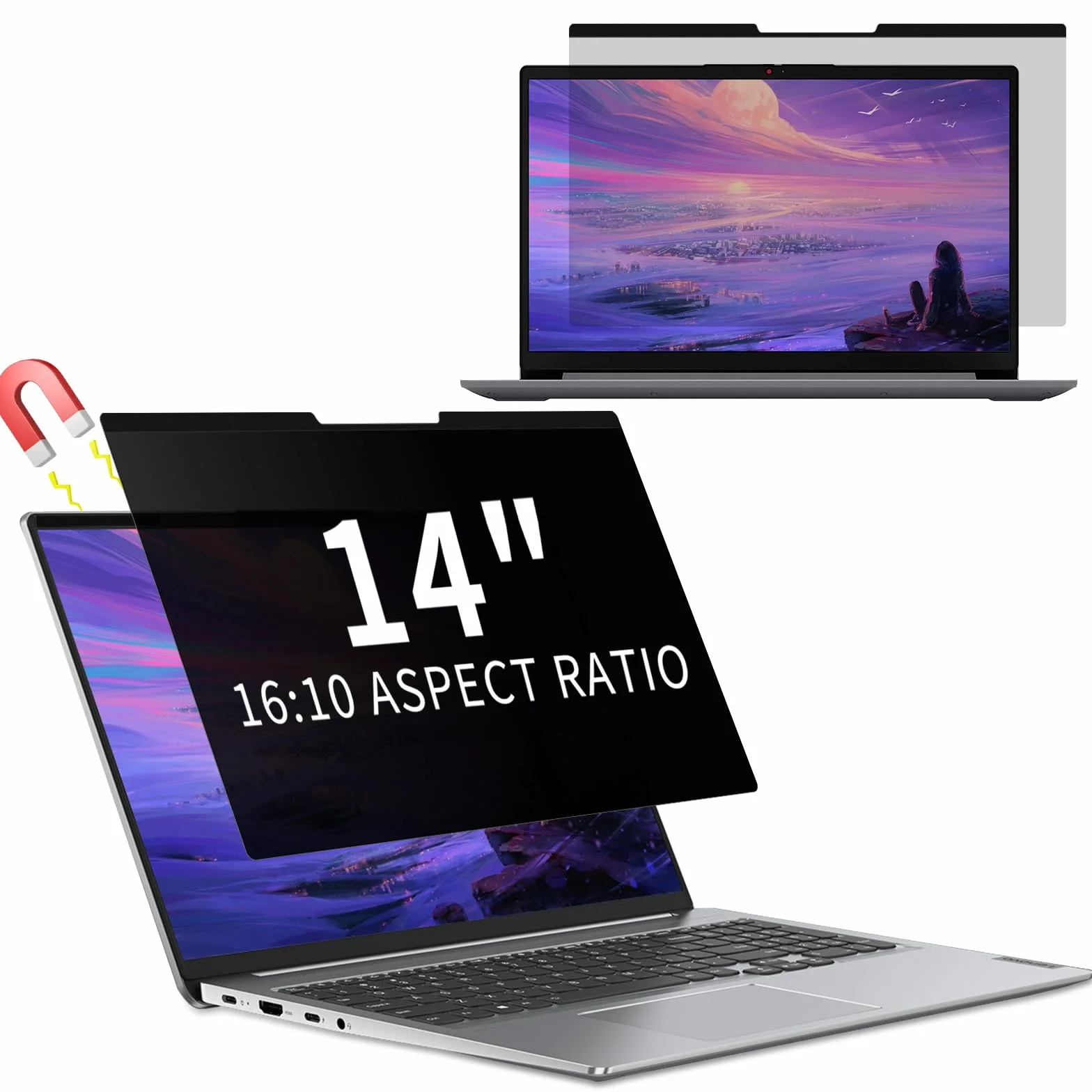 Zdejmowany magnetyczny filtr prywatyzujący do laptopa 14" 16:10 - folia ochronna, przeciwodblaskowa i filtr niebieskiego światła do notebooka 14 cali (309 x 198) mm