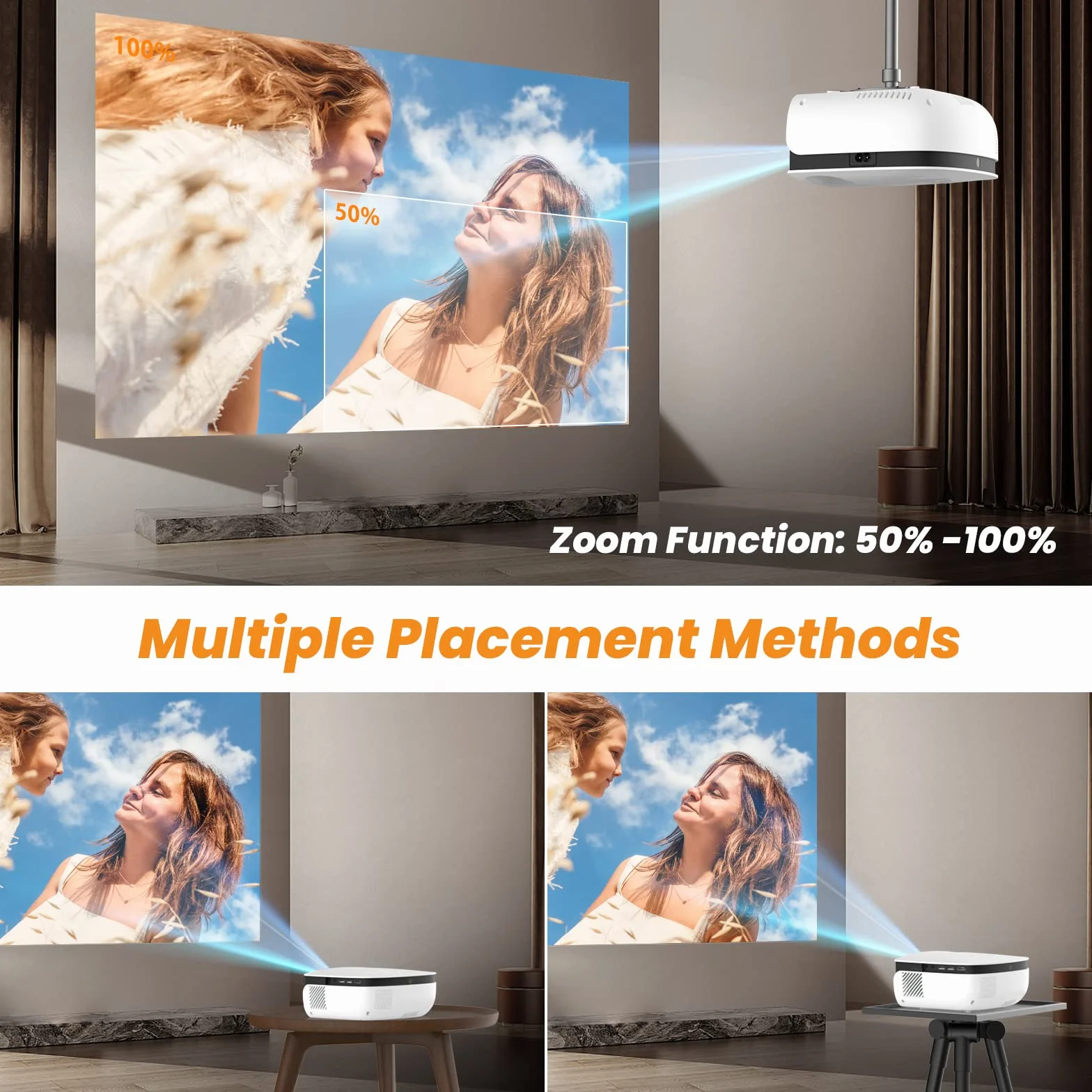 T TOPVISION Mini rzutnik, 7500 l, przenośny projektor kina domowego, obsługa 1080p Full HD LCD [ekran w zestawie] projektor wideo kompatybilny ze smartfonami/pendrive / PS5/PC/laptopem, USB