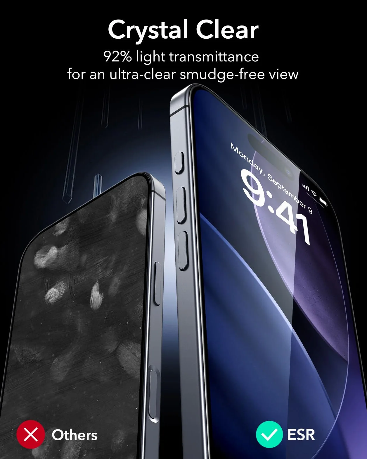 ESR Folia ochronna na ekran iPhone'a 17 Pro Max, twardość 9H, klasa wojskowa, nietłukąca, pełne pokrycie, folia ochronna na ekran ze szkła hartowanego z łatwym narzędziem instalacyjnym, HD
