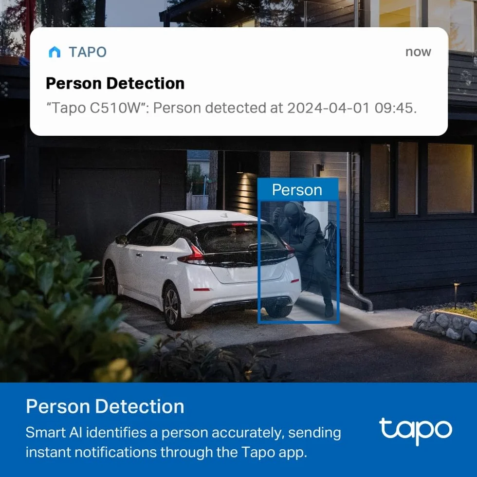 TP-Link Tapo C510W Kamera zewnętrzna Wi-Fi 2K QHD IP65 Śledzenie ruchu Pełnokolorowy tryb nocny
