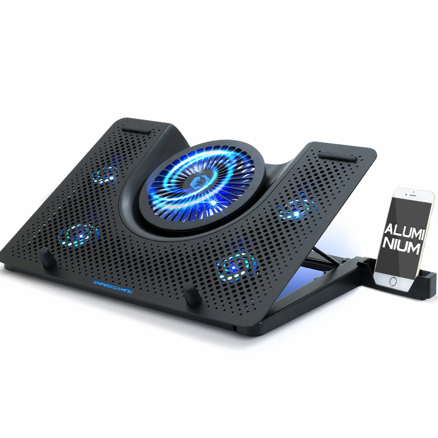 EMPIRE GAMING Turboost aluminium wentylator chłodzący do laptopa 12-17 cali 5 cichych wentylatorów niebieski LED USB