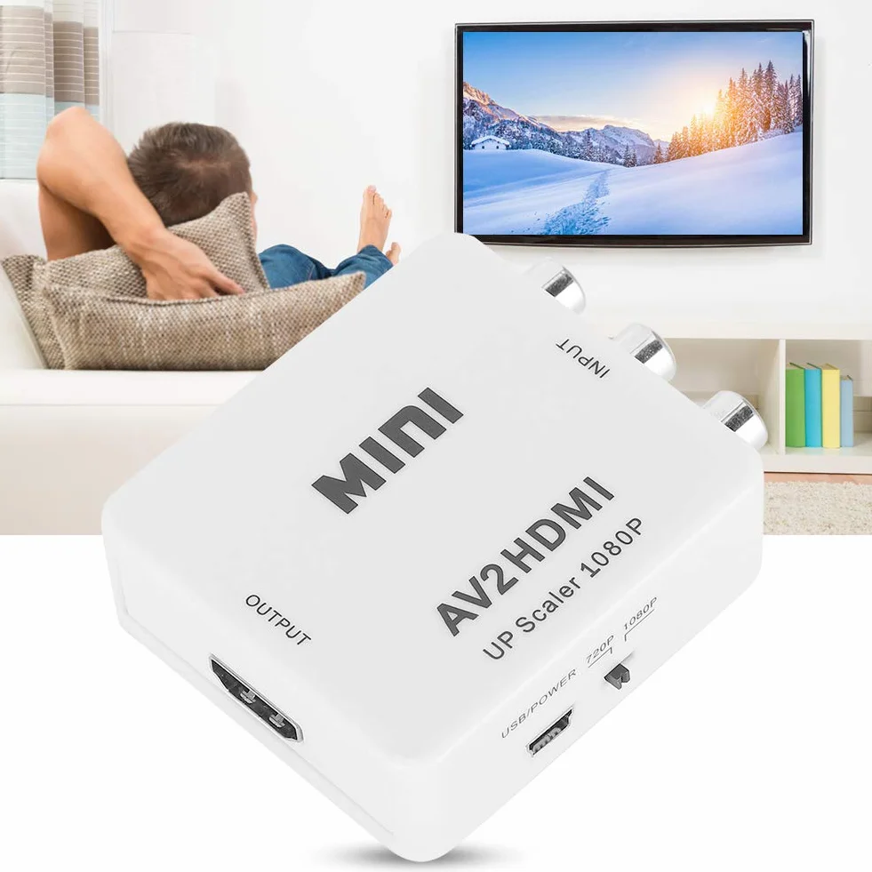 Konwerter AV na HDMI High Definition, do HDMI AV2HDMI Transverter, Wyjście HDMI 1080 P 60 HZ / 720 P 60 HZ, Obsługa PAL, NTSC3.58, NTSC4.43, SECAM, PAL/M, Wejście PAL/N - Biały