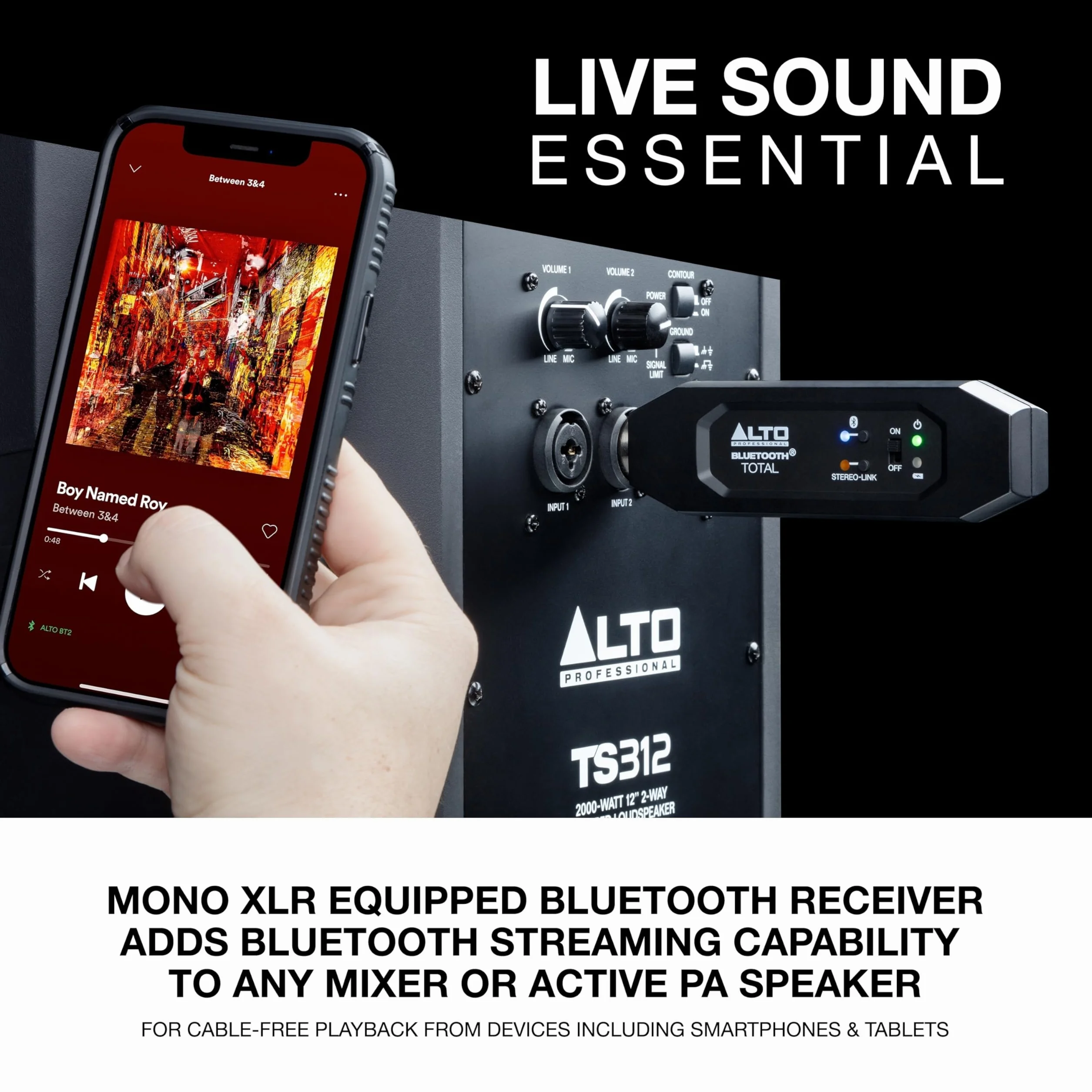 ALTO Bluetooth Total 2 Odbiornik Bluetooth z możliwością ponownego ładowania z połączeniem XLR do mikserów/urządzeń audio i aktywnych systemów PA