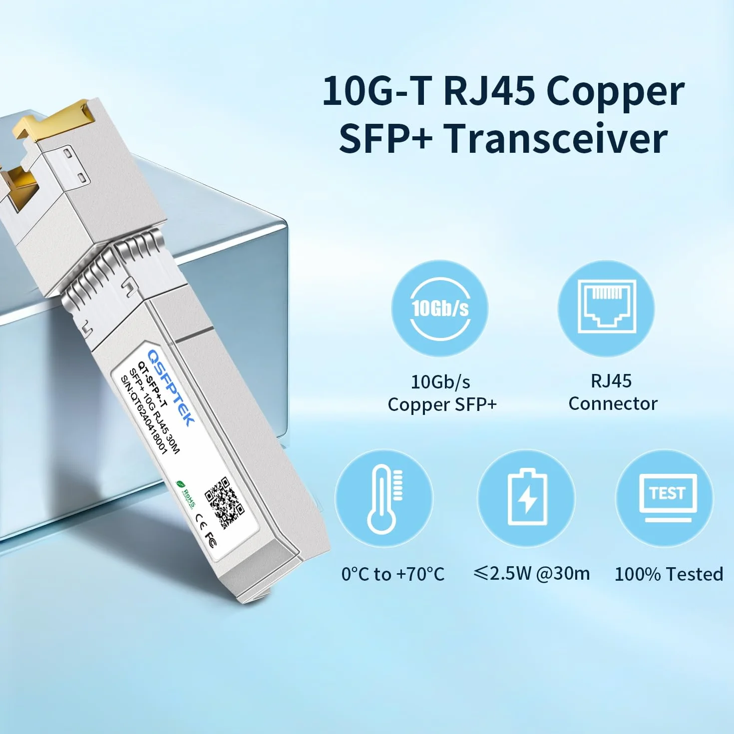 QSFPTEK 2 Pakiet 10GBASE-T SFP+ do RJ45 Copper Mini-GBIC Transceiver dla Cisco SFP-10G-T-S, Ubiquiti UF-RJ45-10G, Mikrotik, Supermicro, CAT6A/CAT7, do 100FT(30M)