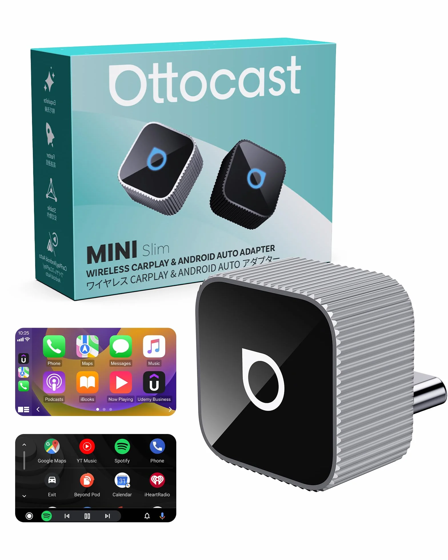 OTTOCAST Mini Cube 3.0 USB C bezprzewodowy adapter CarPlay Android Auto 2026 - Plug & Play srebrny