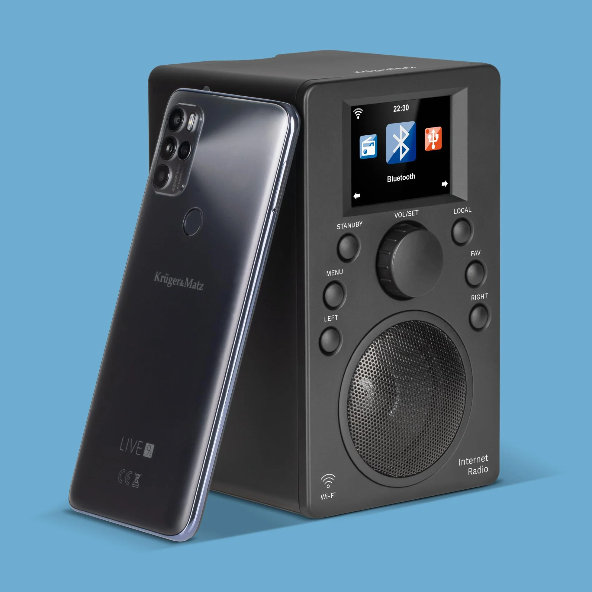 Krüger&Matz Radio Internetowe Bluetooth 5.0 Wyświetlacz 2,4" Wi-Fi Budzik KM0818.1