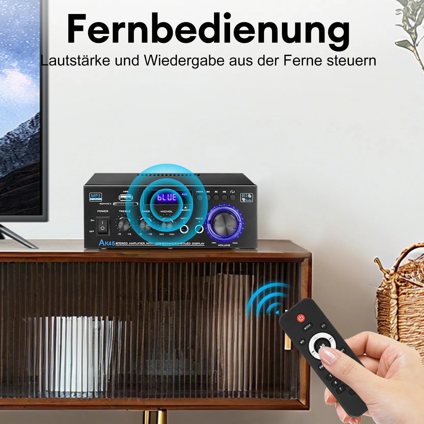 KKMOL AK45 Mini wzmacniacz hi-fi stereo Bluetooth 12V 220V 400W 2 kanały cyfrowy z USB SD pilot