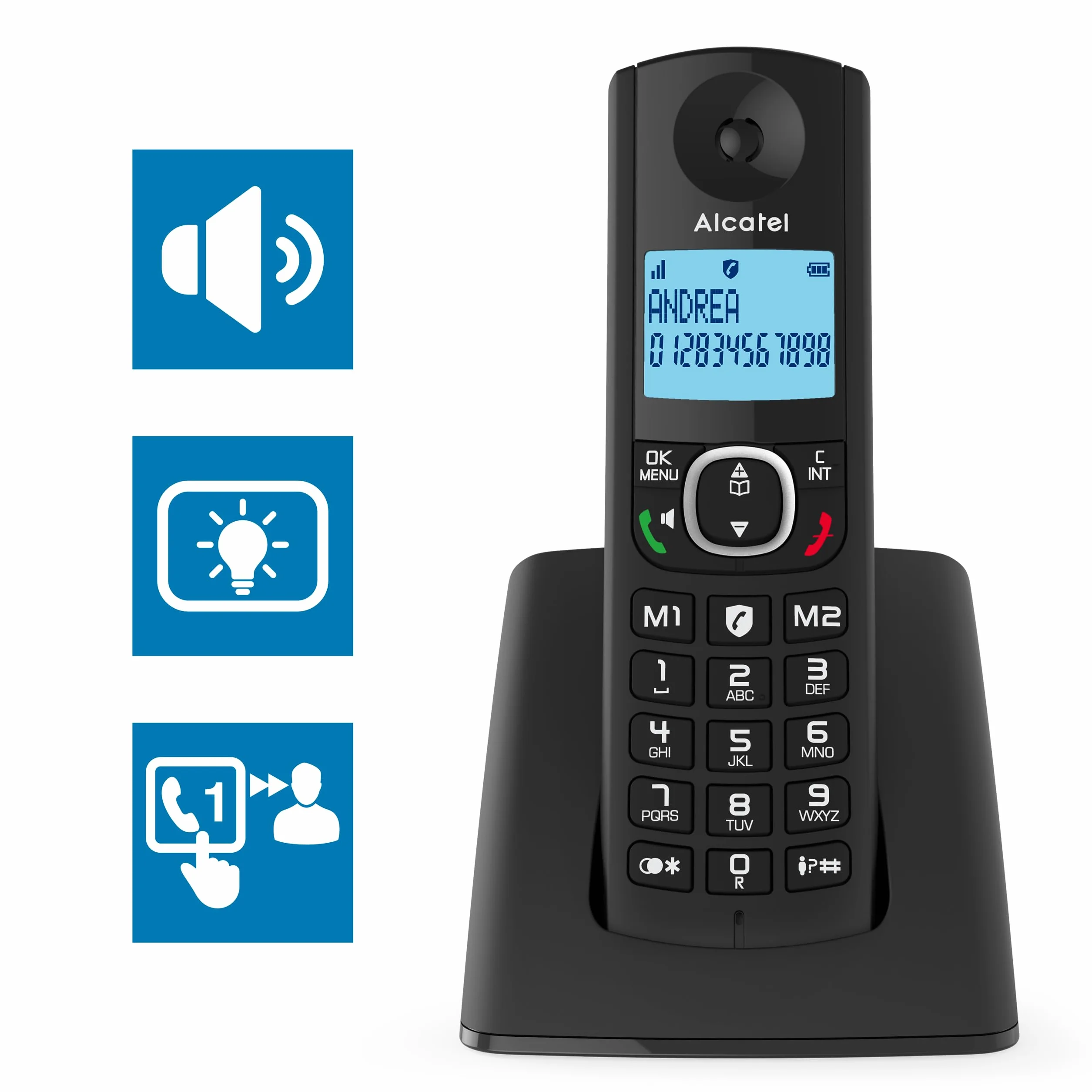 Alcatel F530 Duo, telefon bezprzewodowy z 2 słuchawkami, blokada połączeń, zestaw głośnomówiący i dwie pamięci bezpośrednie, czarny