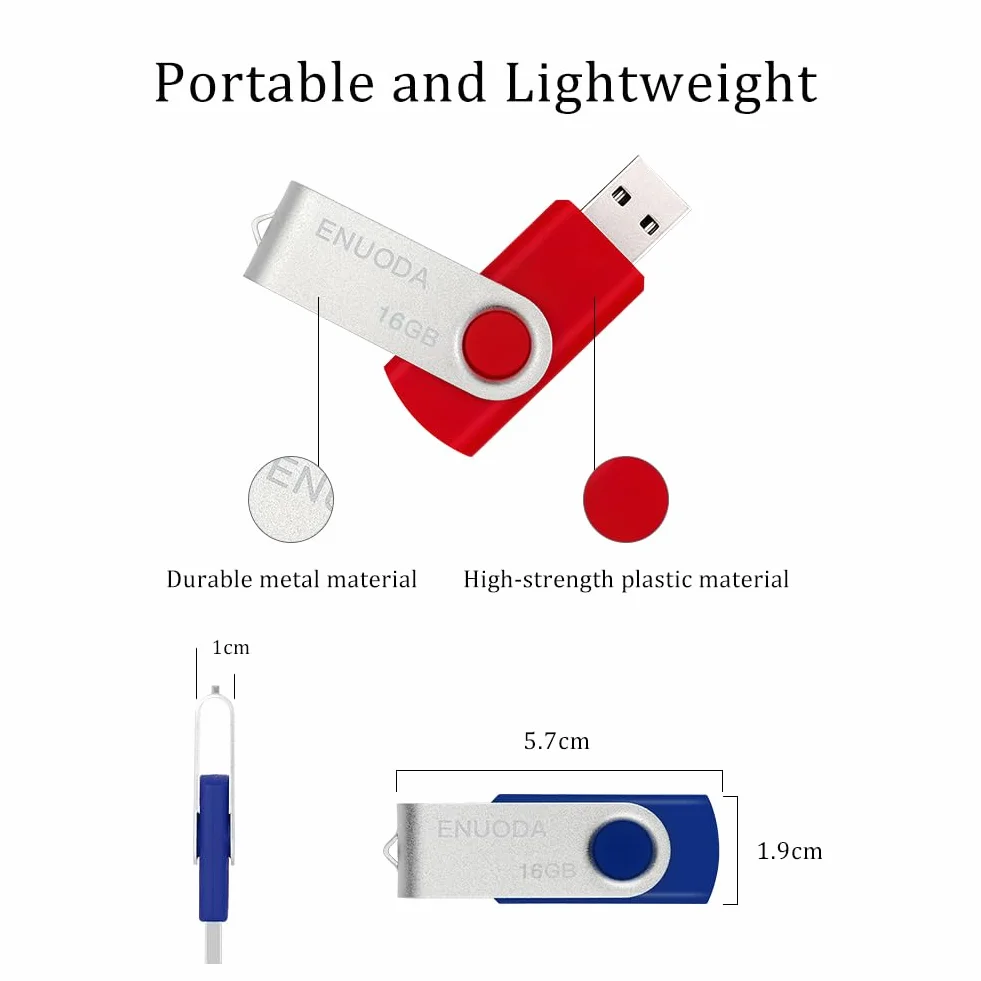 ENUODA Pamięć USB 16 GB 10 Sztuki USB 2.0 Pendrive Metalowa Obrotowe Dyski Kciuki Napęd (10 Mieszany Kolor)